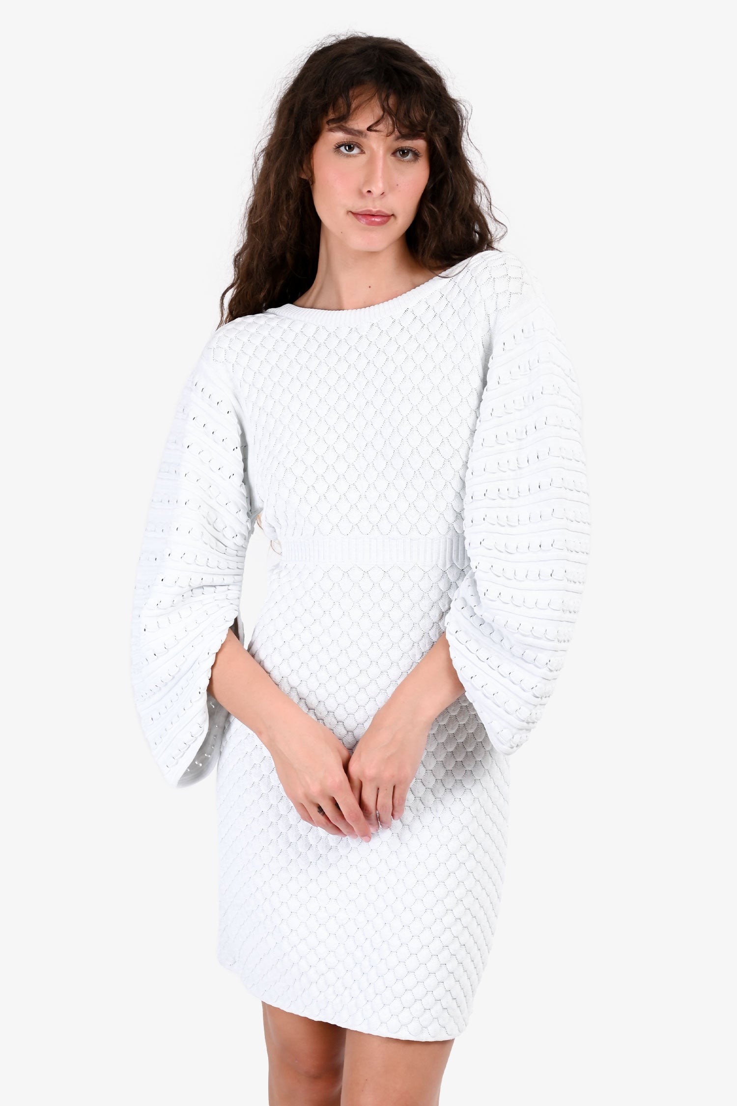 Pre-Loved Chanel™ Light Blue Knit Scalloped Long Sleeved Mini Dress Size 38