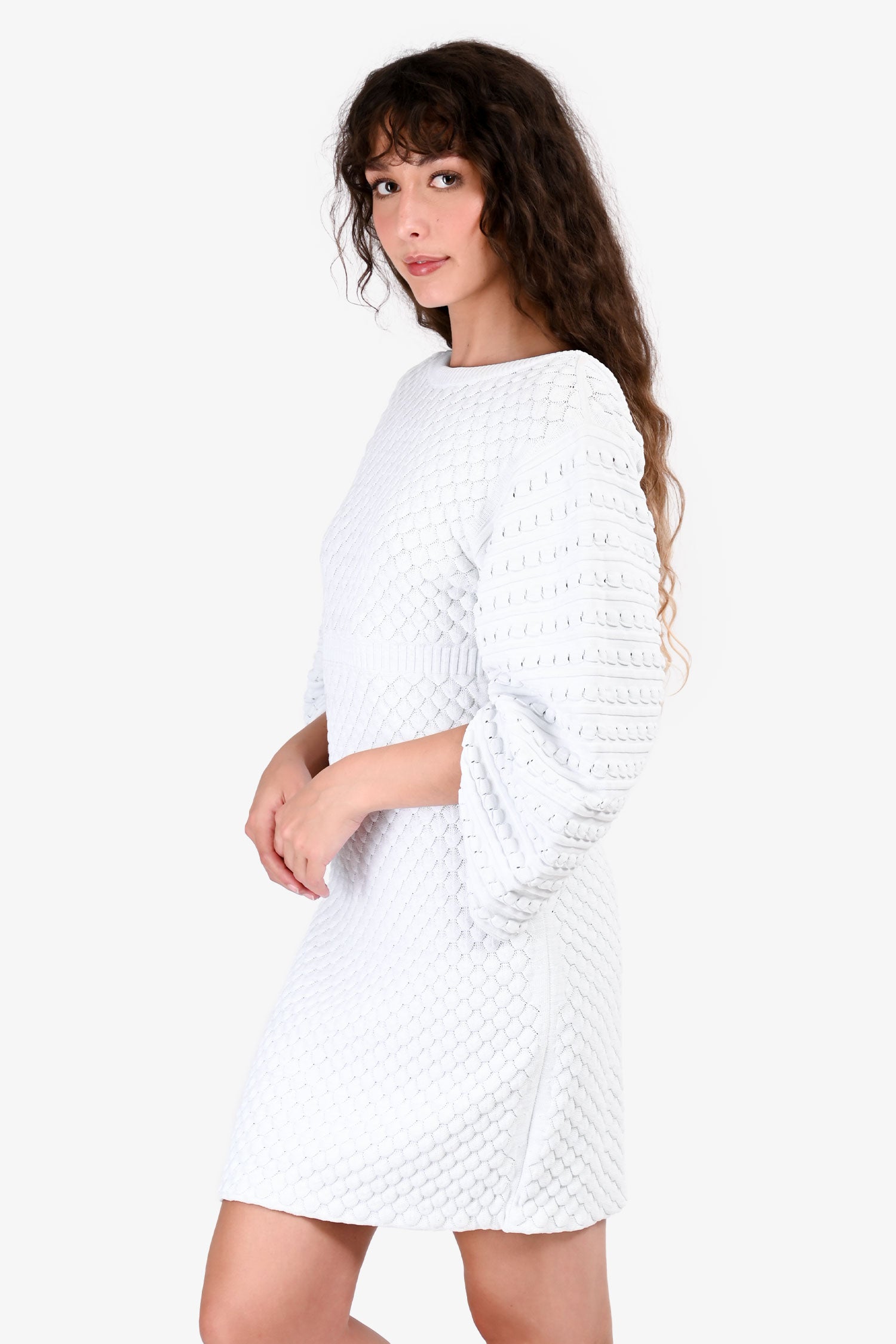 Pre-Loved Chanel™ Light Blue Knit Scalloped Long Sleeved Mini Dress Size 38