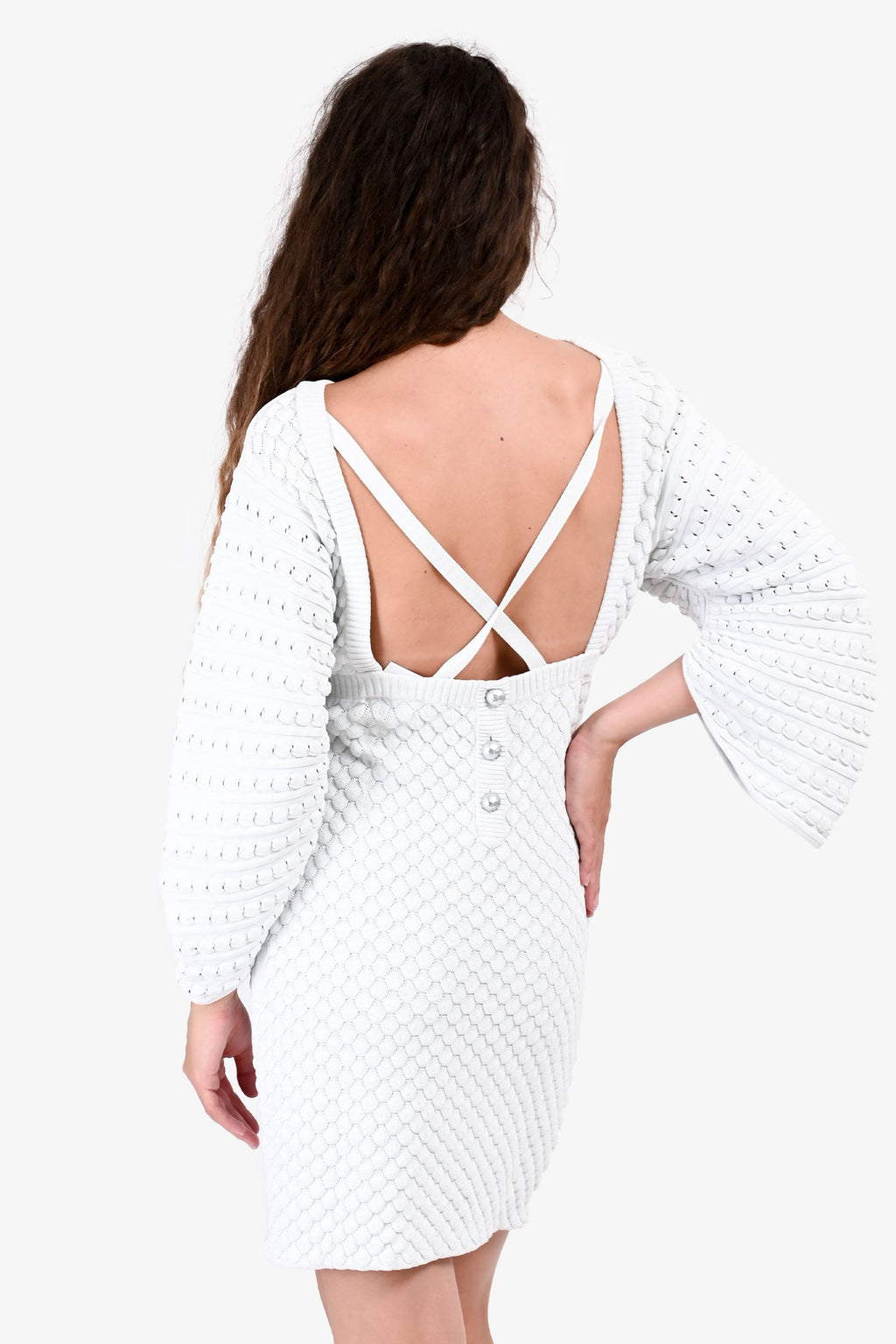Pre-Loved Chanel™ Light Blue Knit Scalloped Long Sleeved Mini Dress Size 38