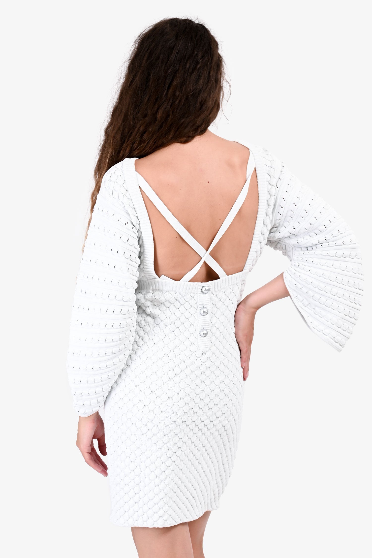 Pre-Loved Chanel™ Light Blue Knit Scalloped Long Sleeved Mini Dress Size 38