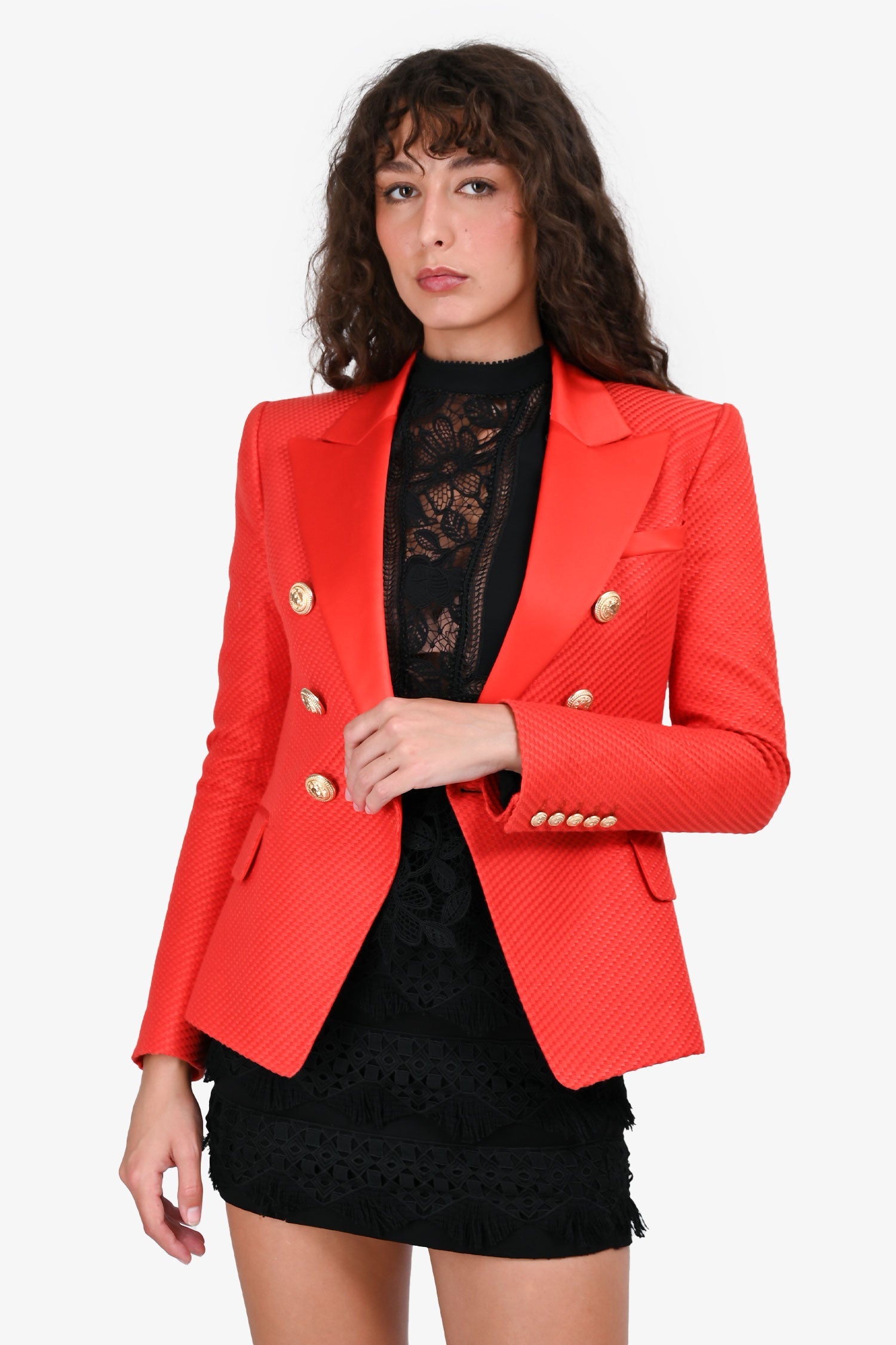 Balmain Orange Lapelled Gold Buttoned Blazer Size 36