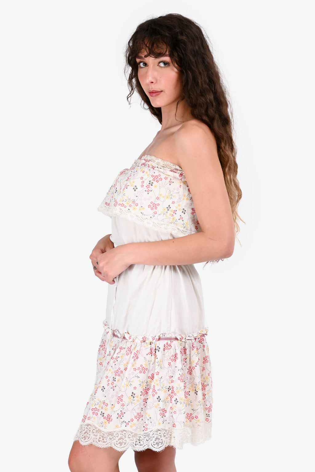 D&G Cream Floral Strapless Mini Dress Size 36