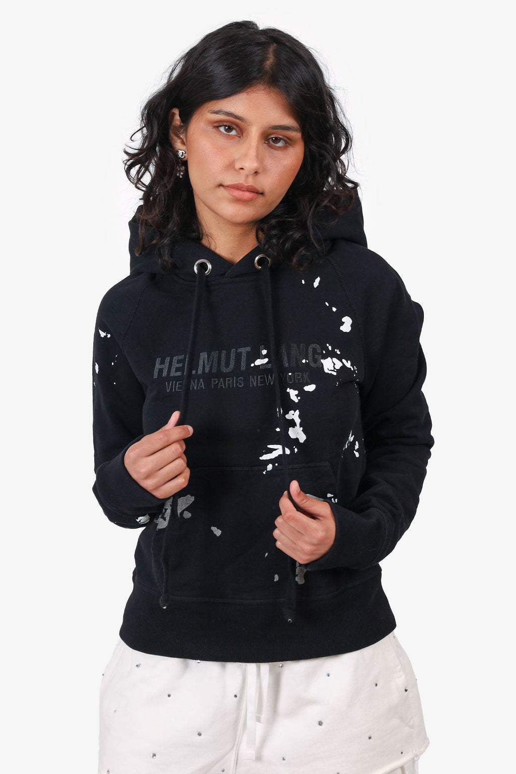 Helmut Lang Black/White Paint Slater Detail Hoodie Size XS