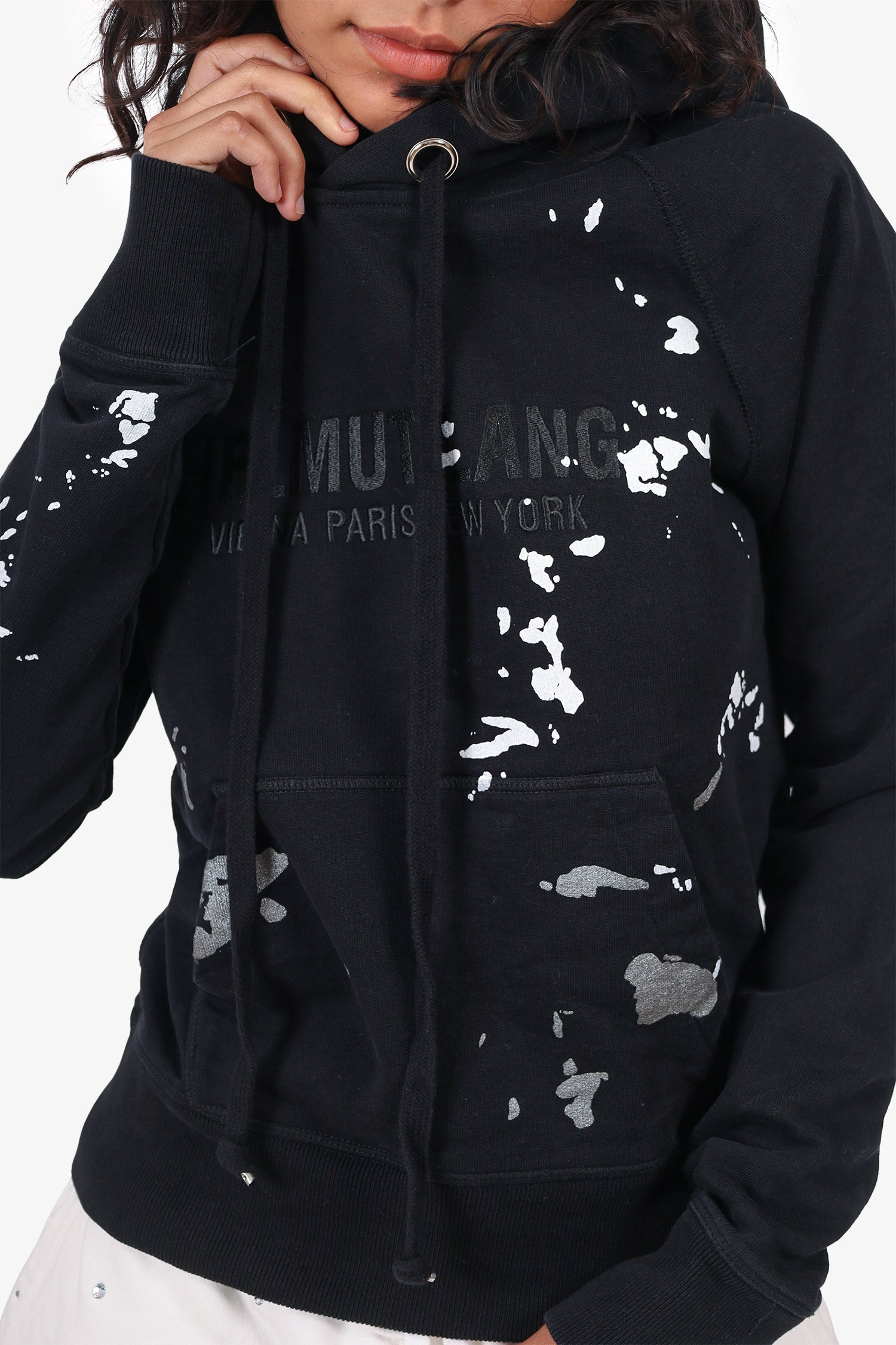 Helmut Lang Black/White Paint Slater Detail Hoodie Size XS