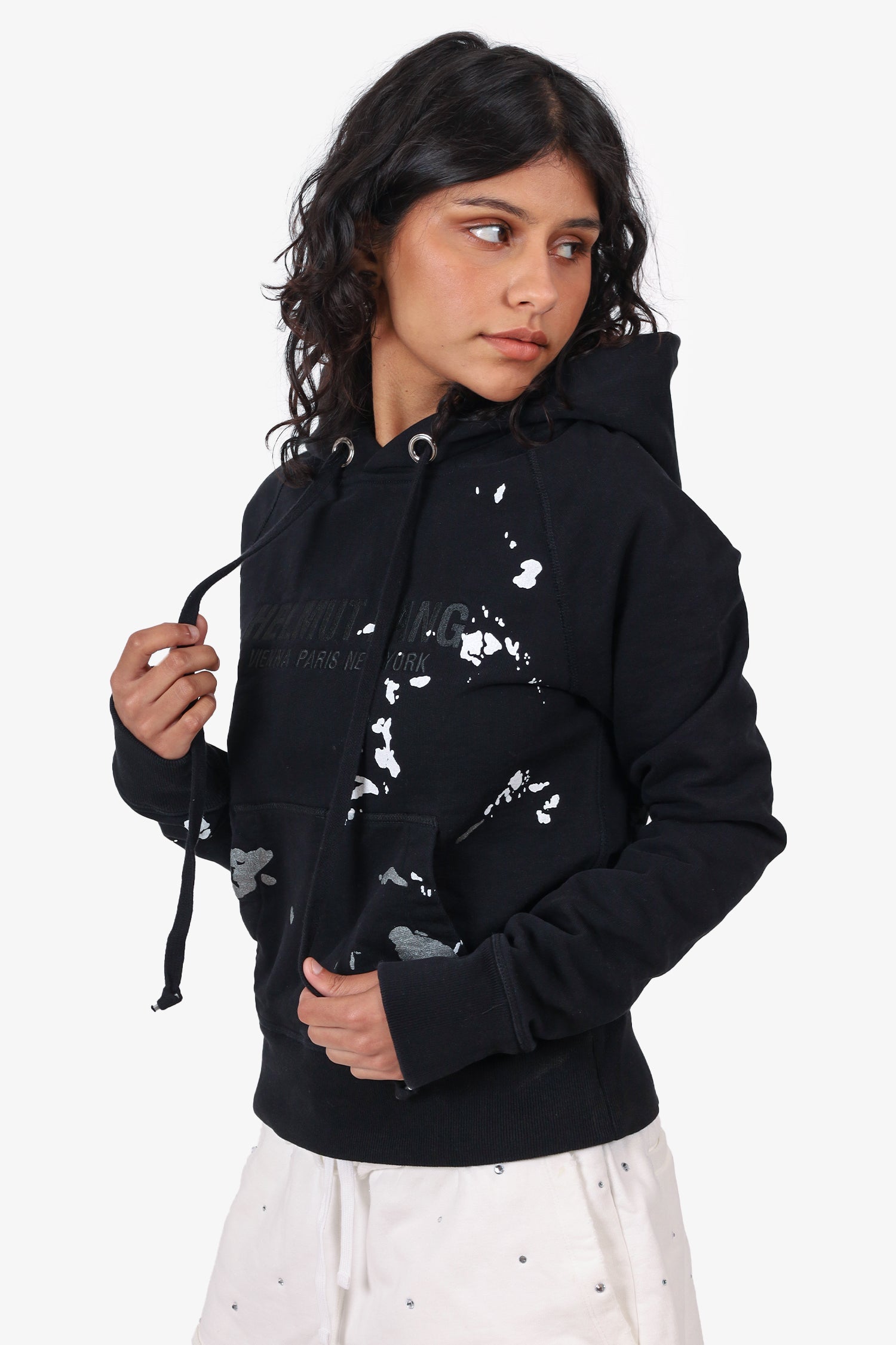 Helmut Lang Black/White Paint Slater Detail Hoodie Size XS