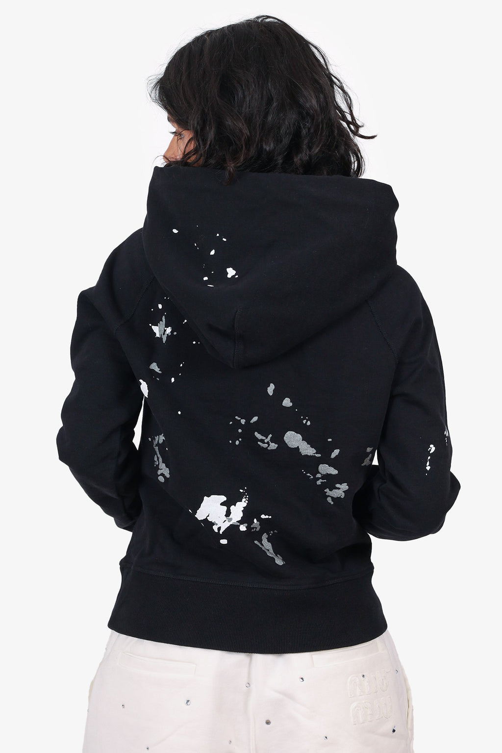 Helmut Lang Black/White Paint Slater Detail Hoodie Size XS