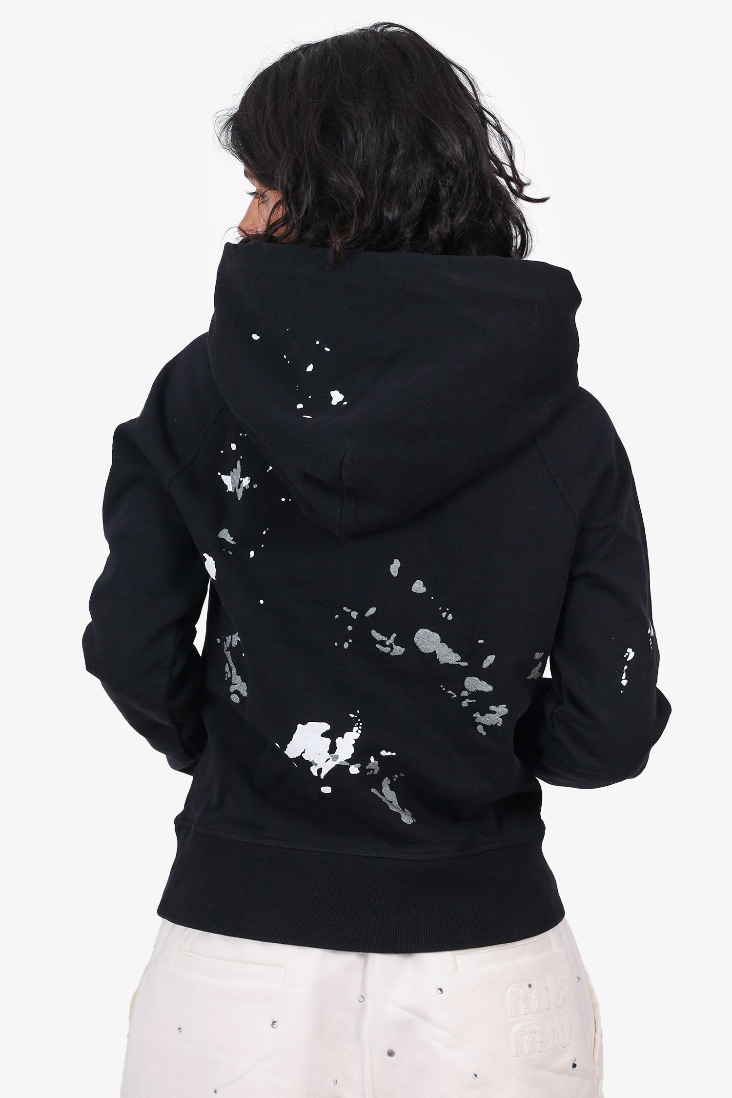 Helmut Lang Black/White Paint Slater Detail Hoodie Size XS