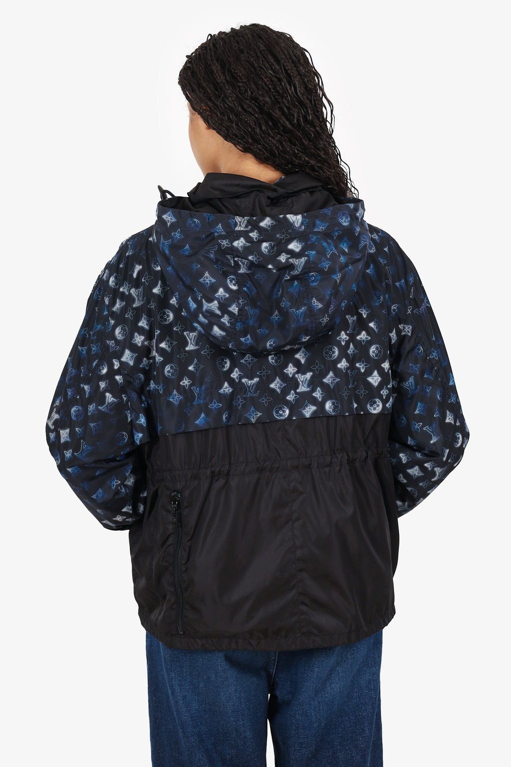 Louis Vuitton Black/Blue Nylon Monogram Cinched Waist Hooded Parka Size 38 w/Tags