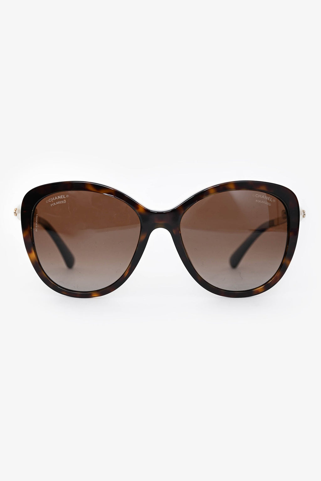Pre-Loved Chanel™ Polarized Dark Brown Oversized Sunglasses with Pearl Sides