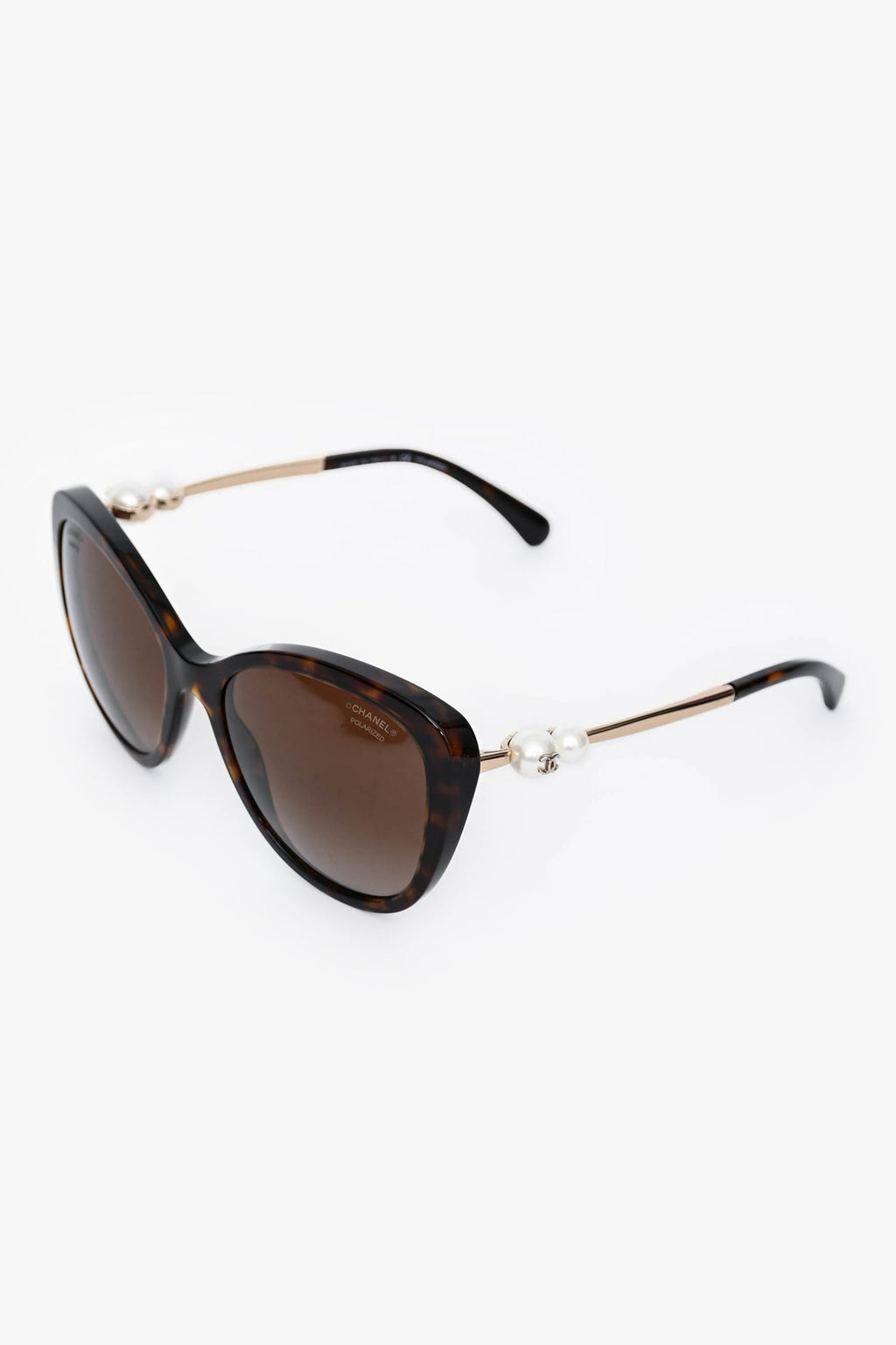 Pre-Loved Chanel™ Polarized Dark Brown Oversized Sunglasses with Pearl Sides
