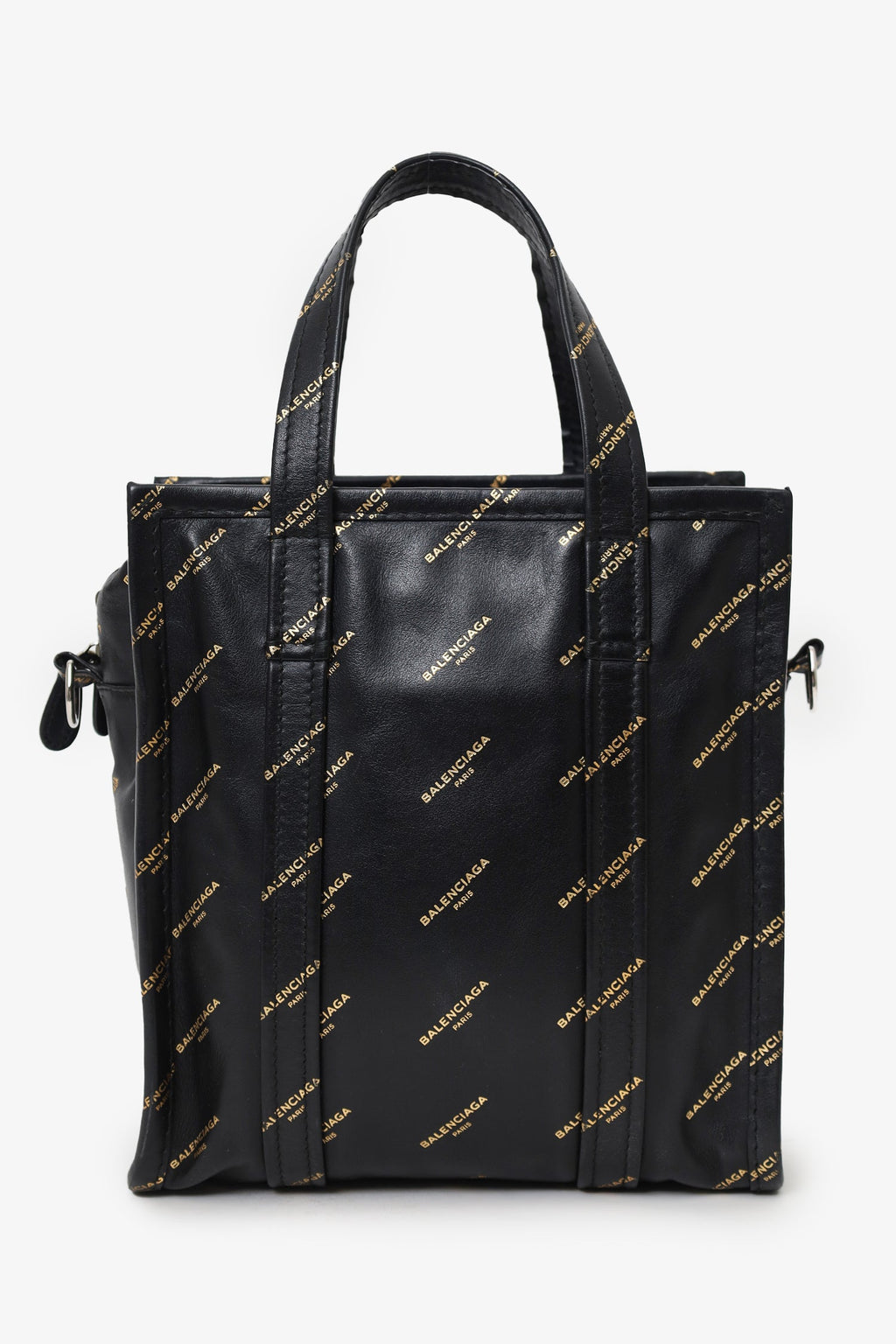 Balenciaga Black Leather/Gold Logo 'Bazar' XS Shopper Tote With Strap