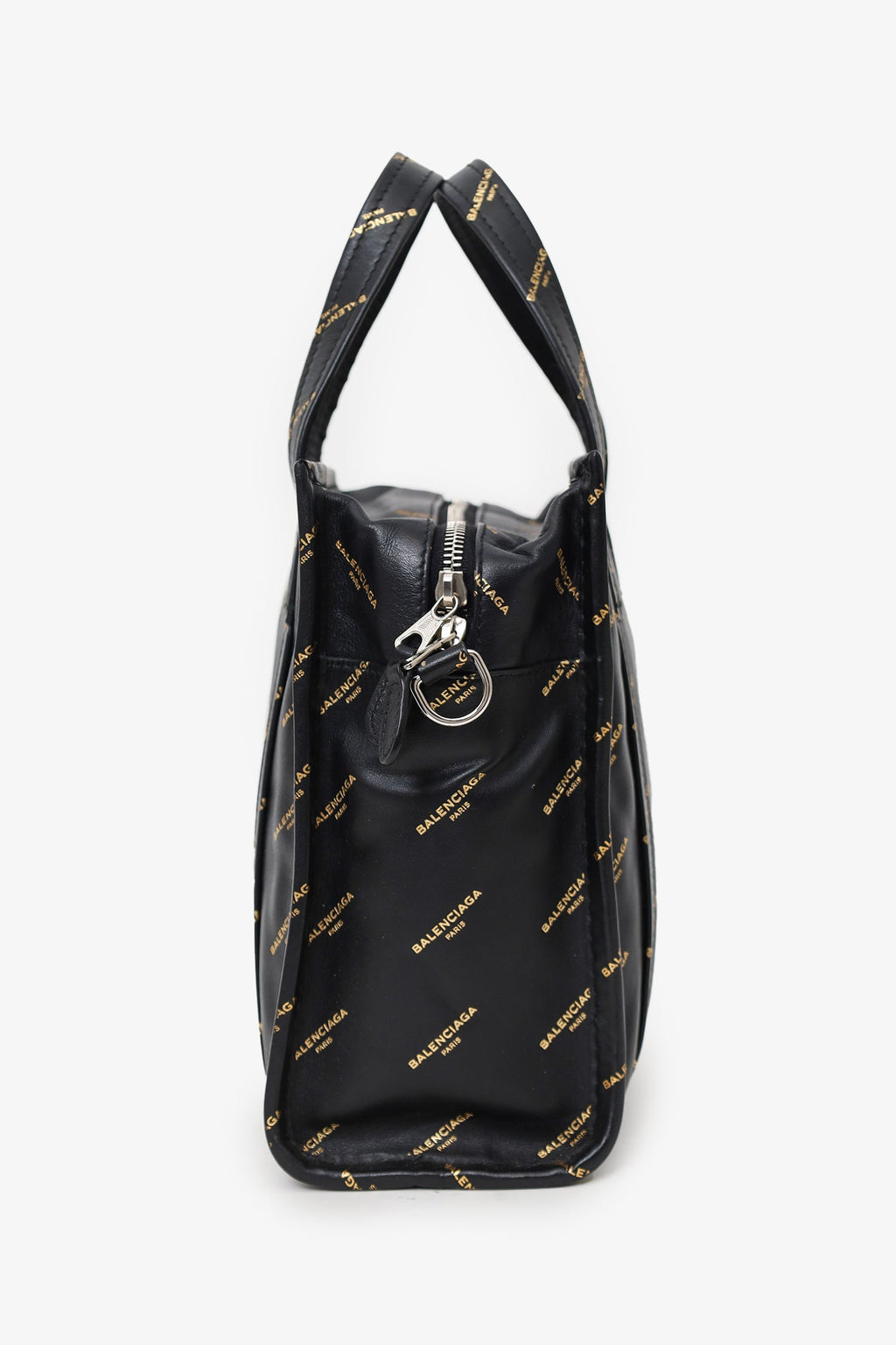 Balenciaga Black Leather/Gold Logo 'Bazar' XS Shopper Tote With Strap