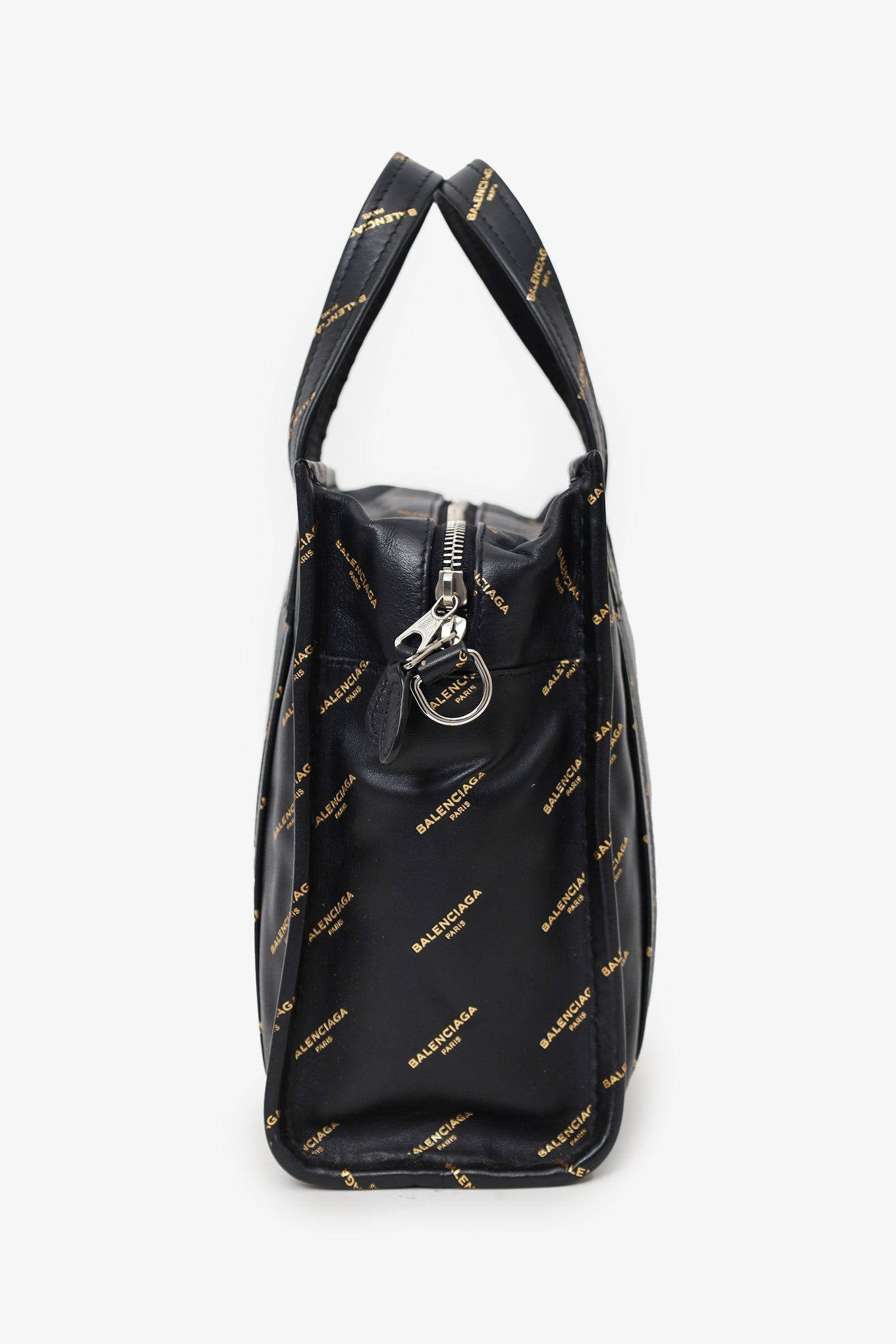 Balenciaga Black Leather/Gold Logo 'Bazar' XS Shopper Tote With Strap