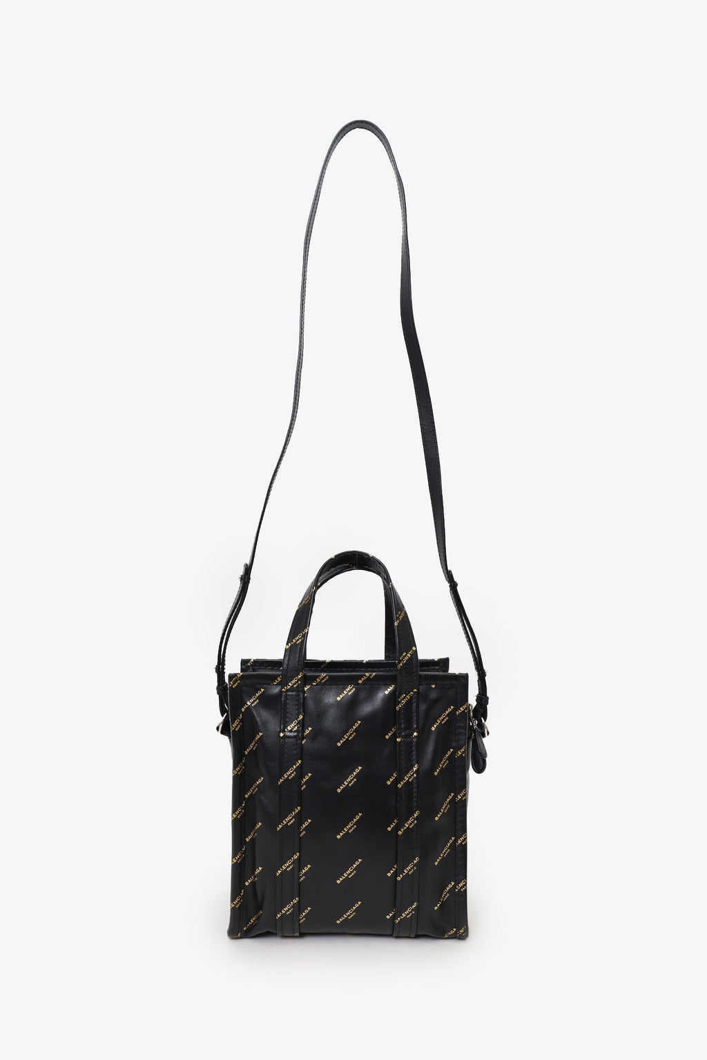 Balenciaga Black Leather/Gold Logo 'Bazar' XS Shopper Tote With Strap