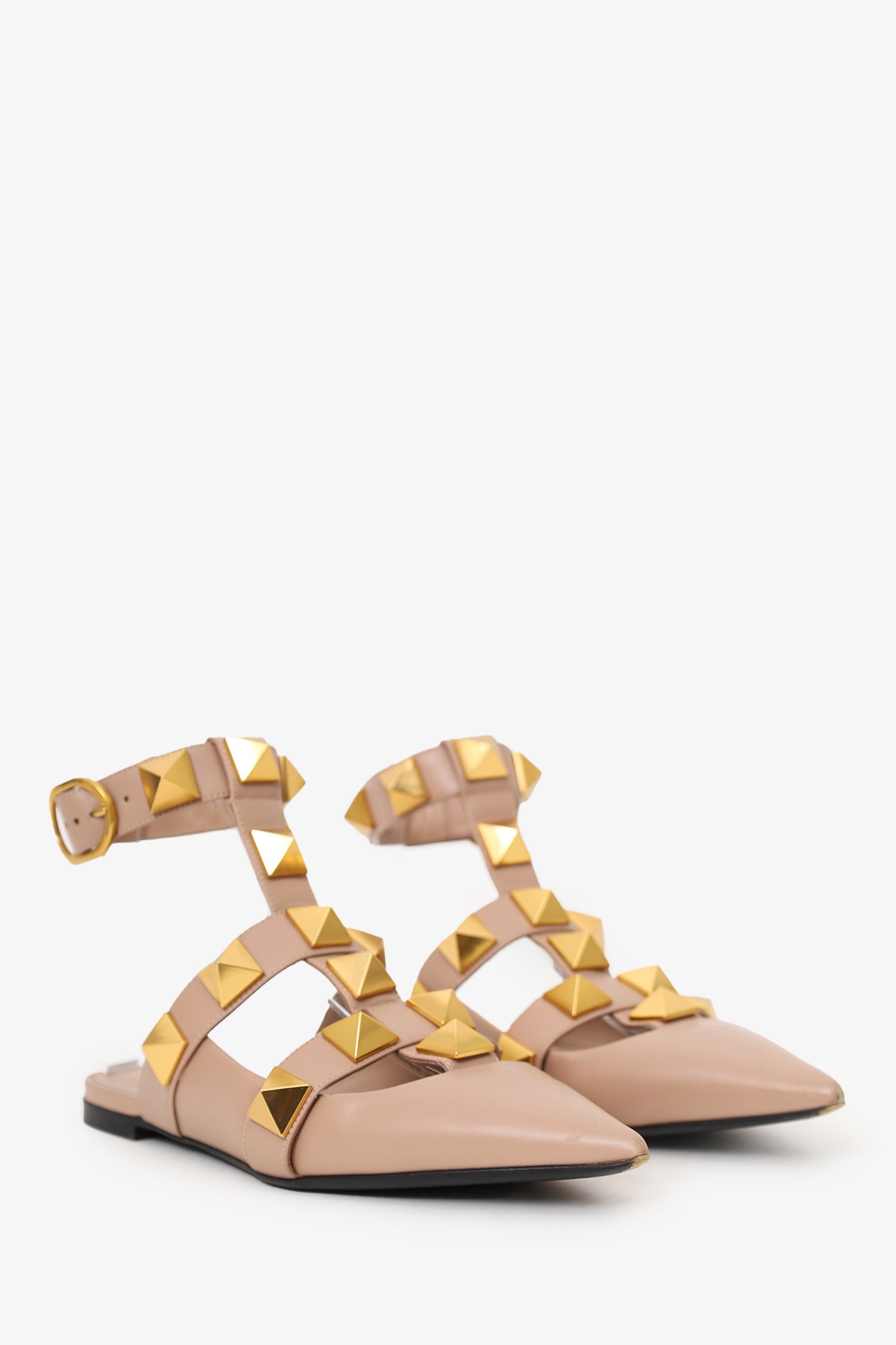 Valentino Brown Leather Roman Stud Gladiator Flats Size 36.5