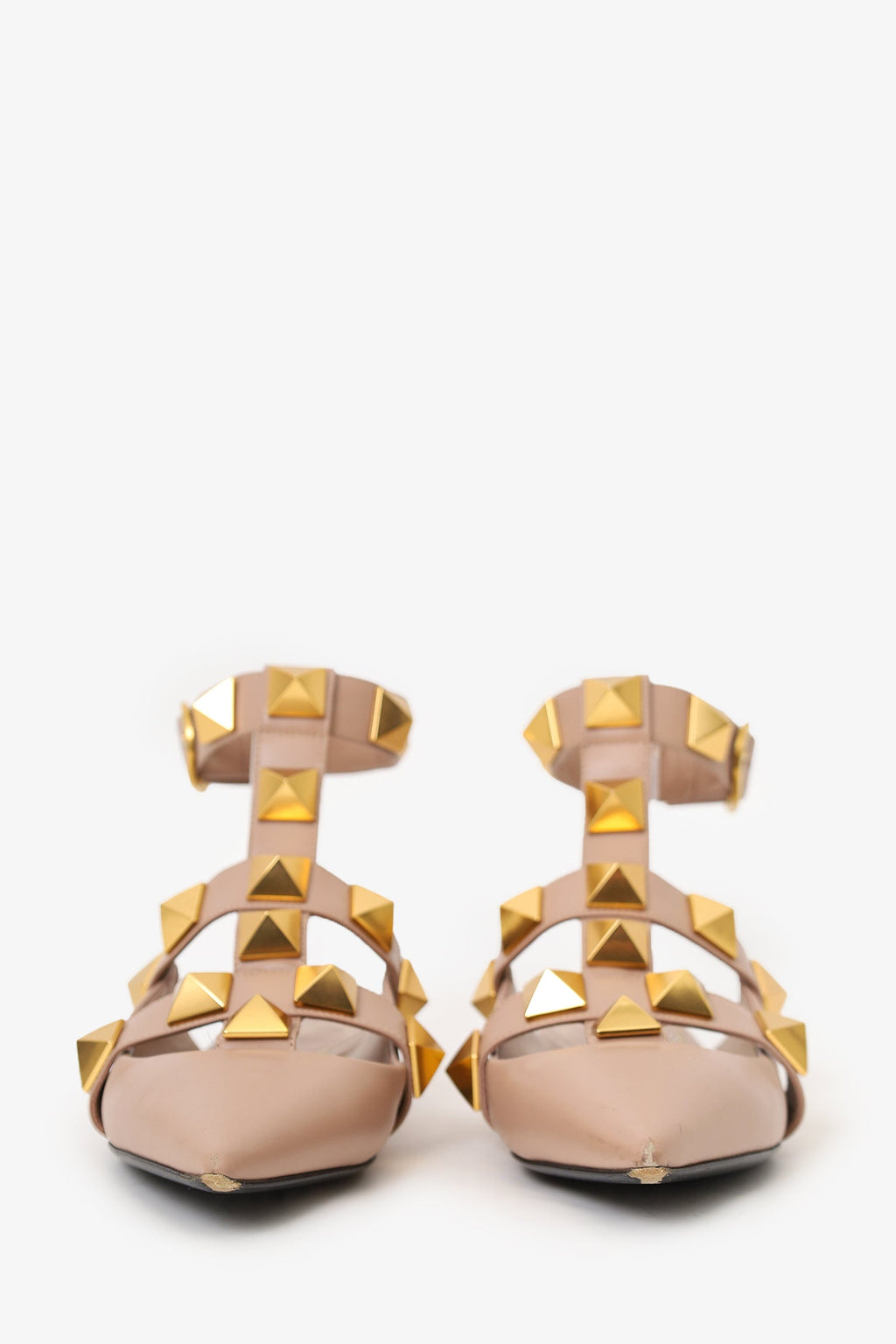 Valentino Brown Leather Roman Stud Gladiator Flats Size 36.5
