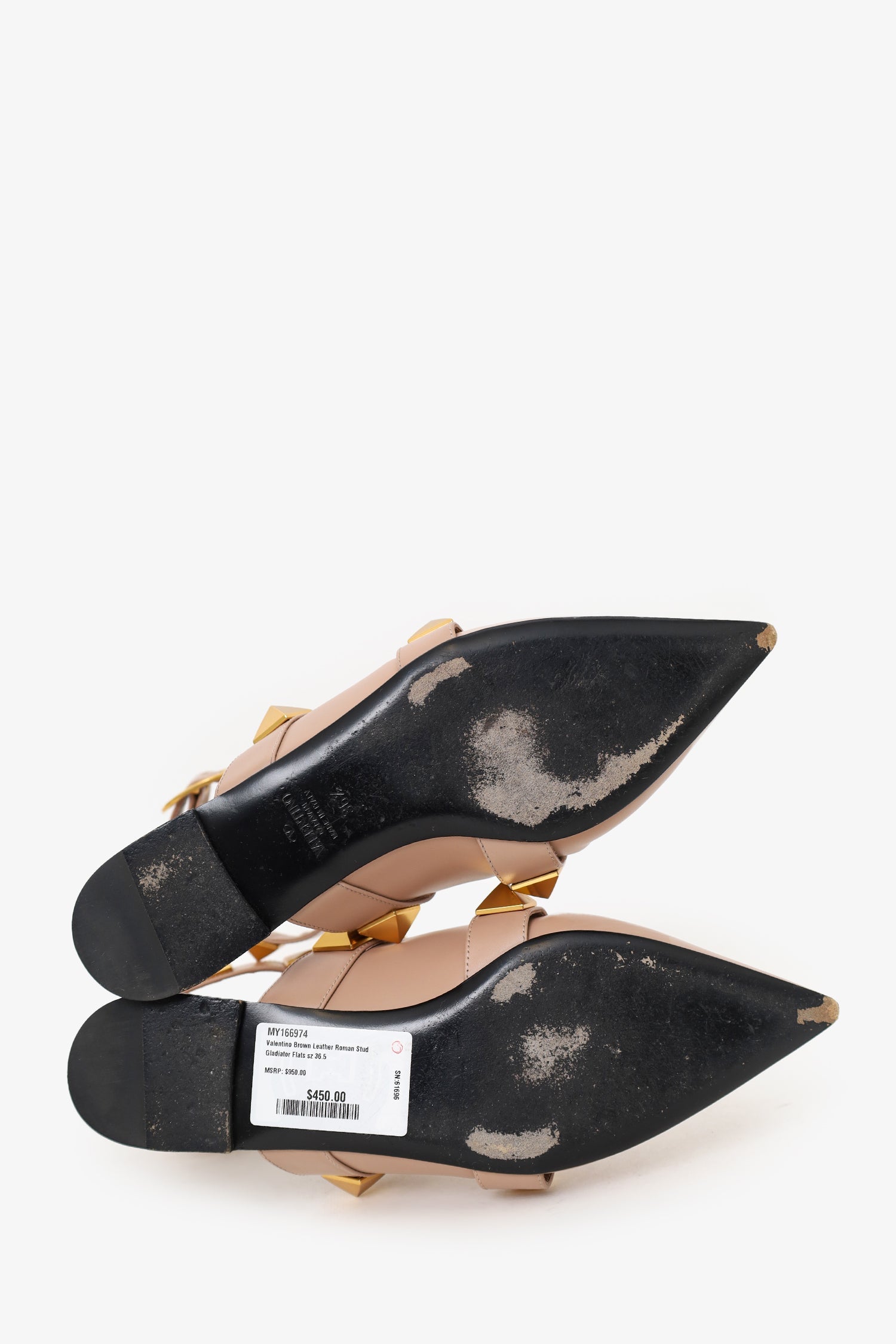 Valentino Brown Leather Roman Stud Gladiator Flats Size 36.5