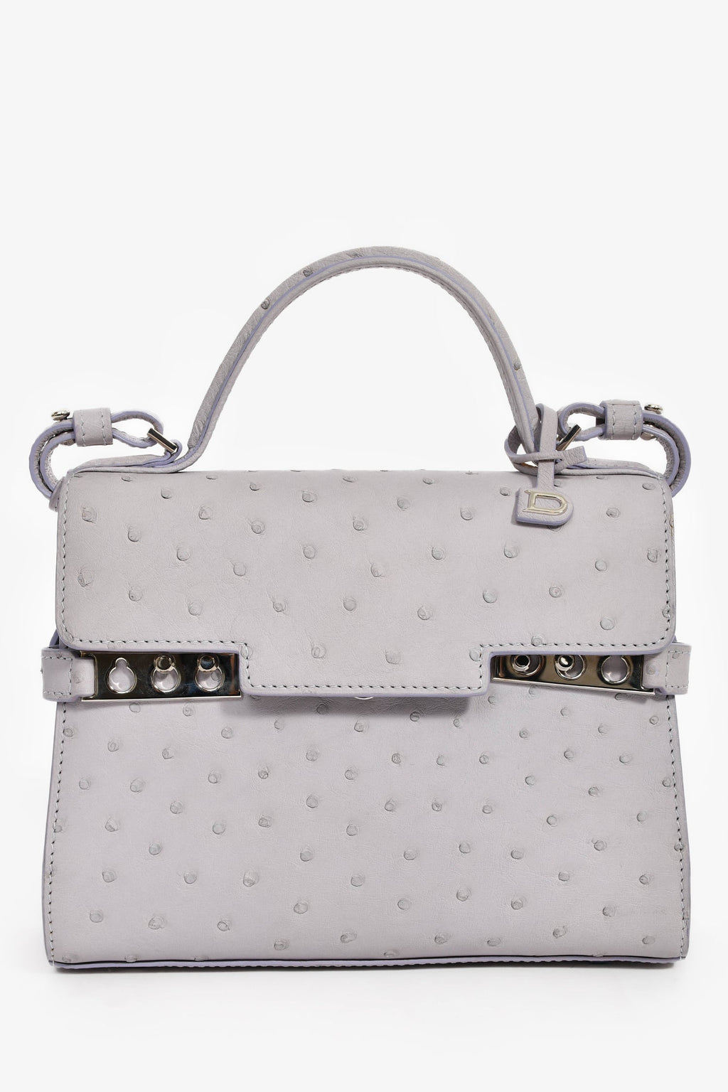 Delvaux Purplish Grey Ostrich Leather Tempete PM With Strap