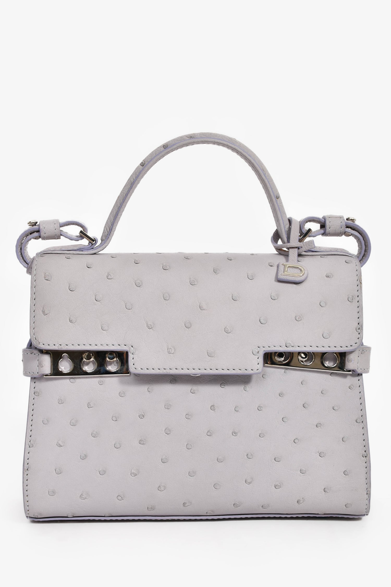 Delvaux Purplish Grey Ostrich Leather Tempete PM With Strap