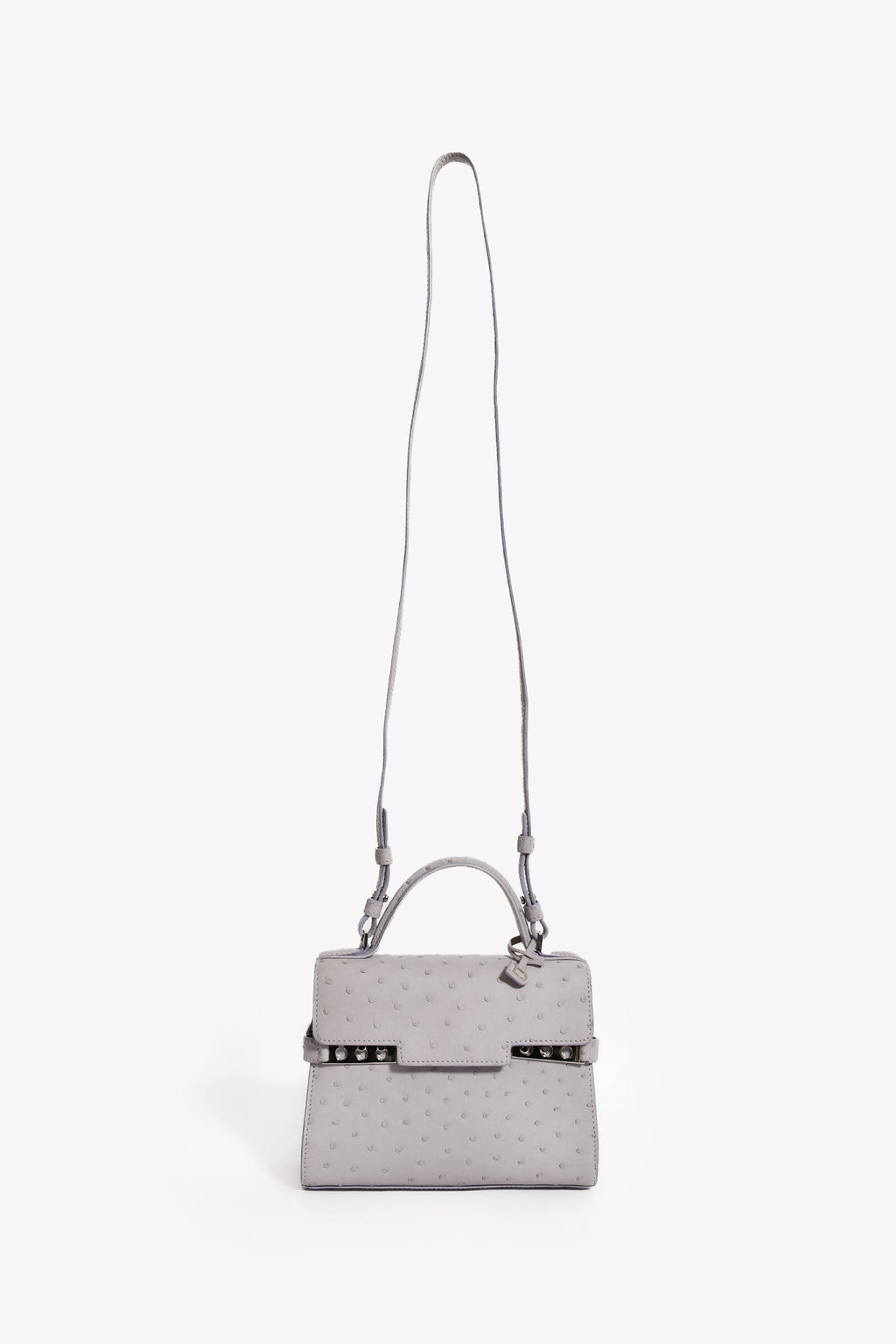 Delvaux Purplish Grey Ostrich Leather Tempete PM With Strap