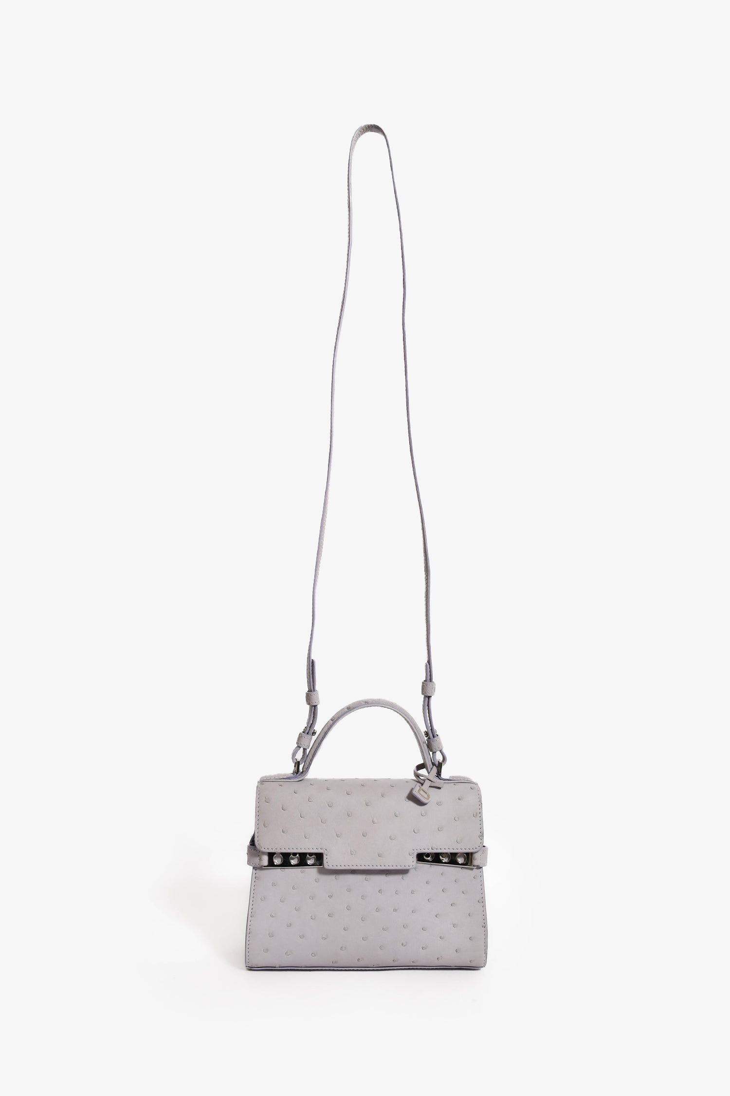 Delvaux Purplish Grey Ostrich Leather Tempete PM With Strap