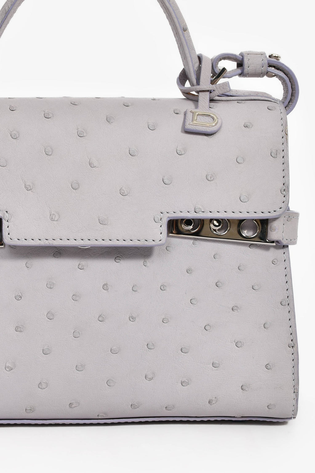 Delvaux Purplish Grey Ostrich Leather Tempete PM With Strap