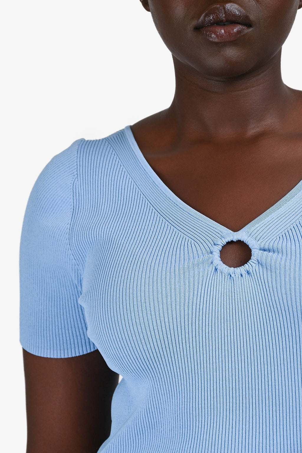 Sandro Blue Ribbed Knit Short Sleeves Top Size 3