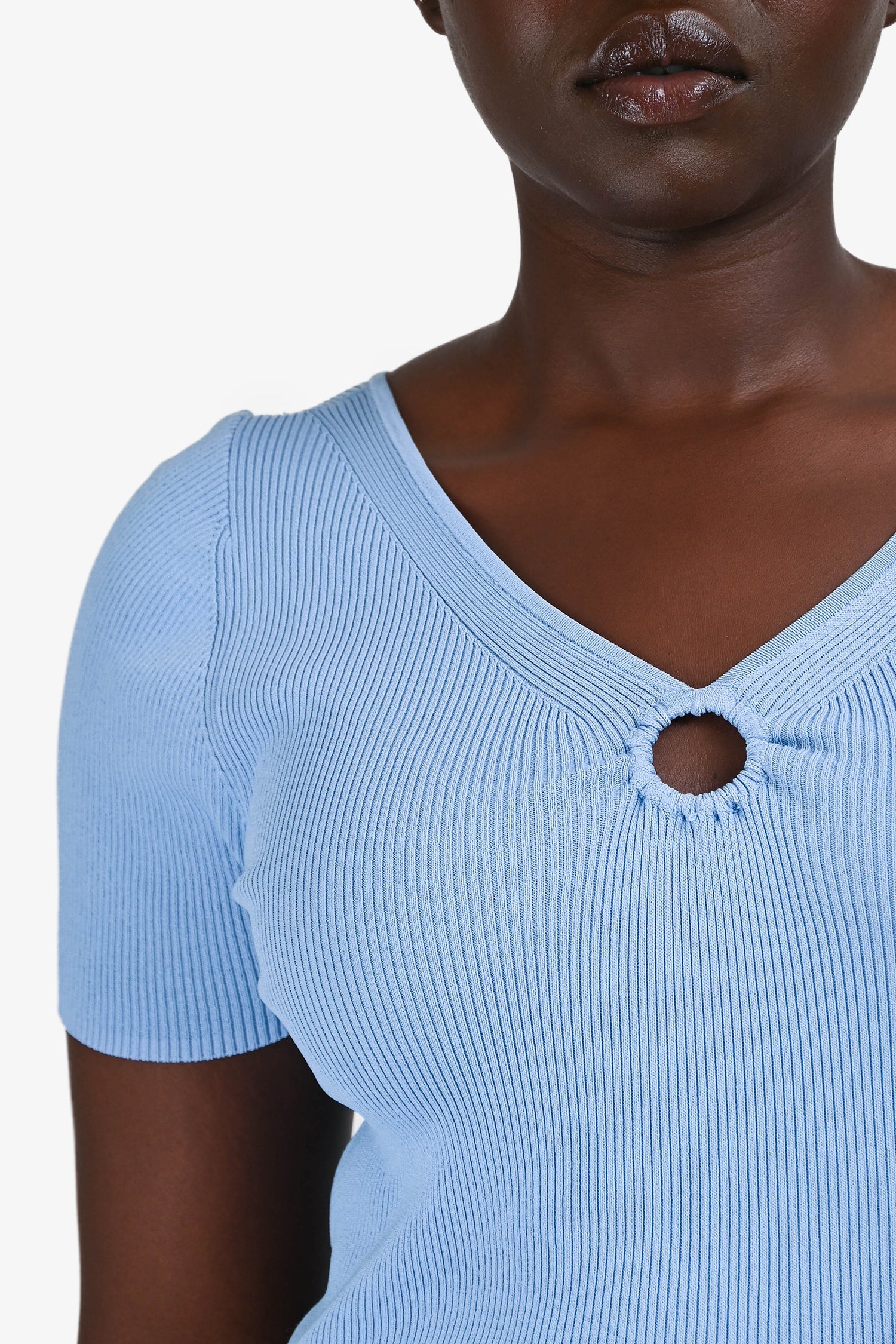 Sandro Blue Ribbed Knit Short Sleeves Top Size 3