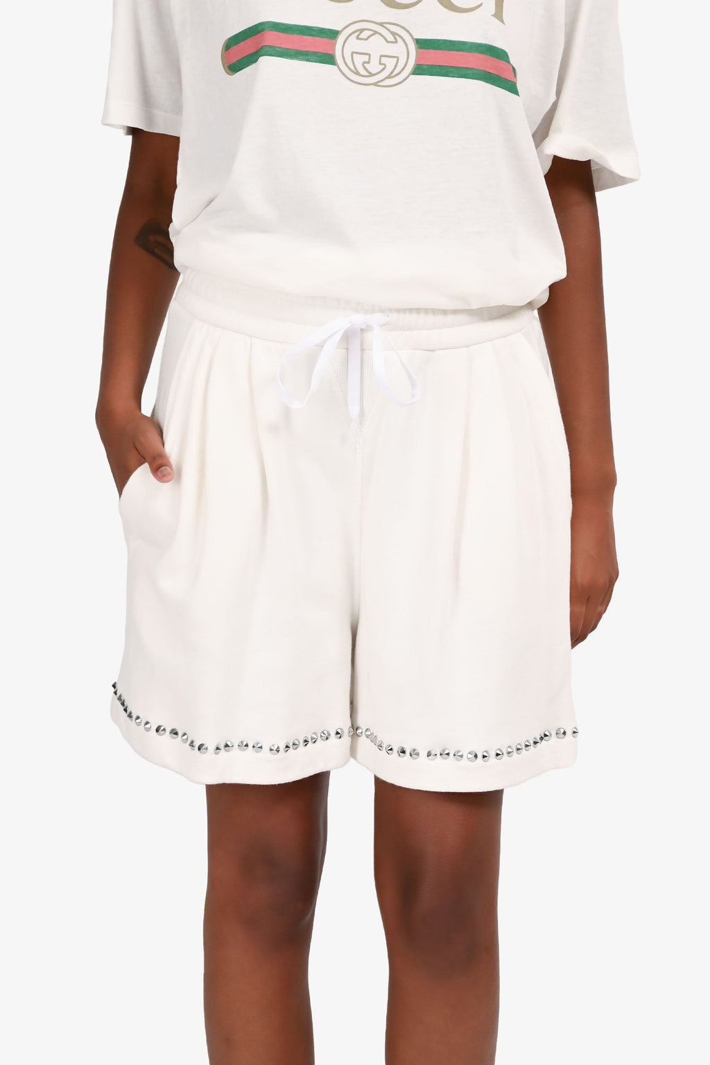 Miu Miu 2021 White Stud Detail Shorts Size 40