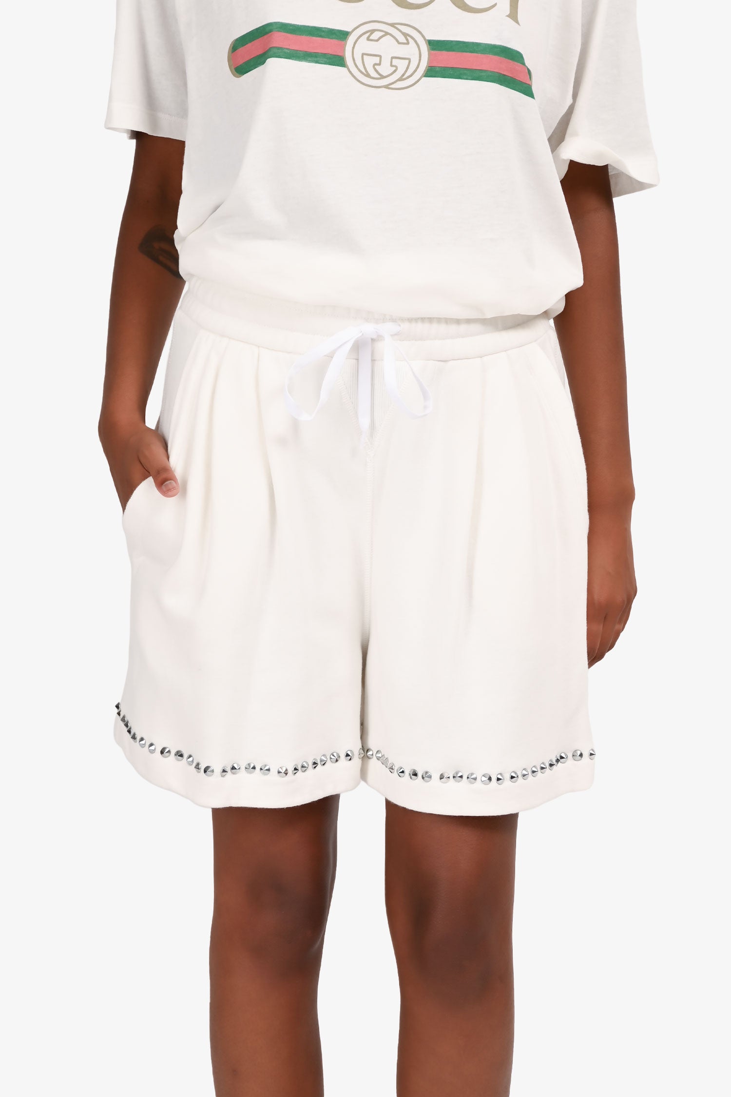 Miu Miu 2021 White Stud Detail Shorts Size 40