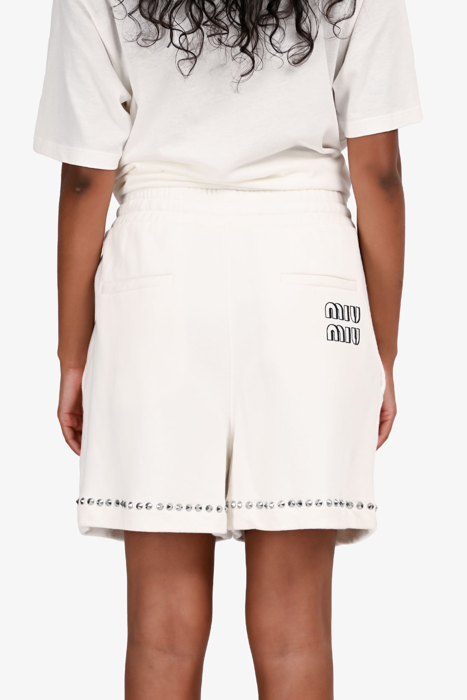 Miu Miu 2021 White Stud Detail Shorts Size 40