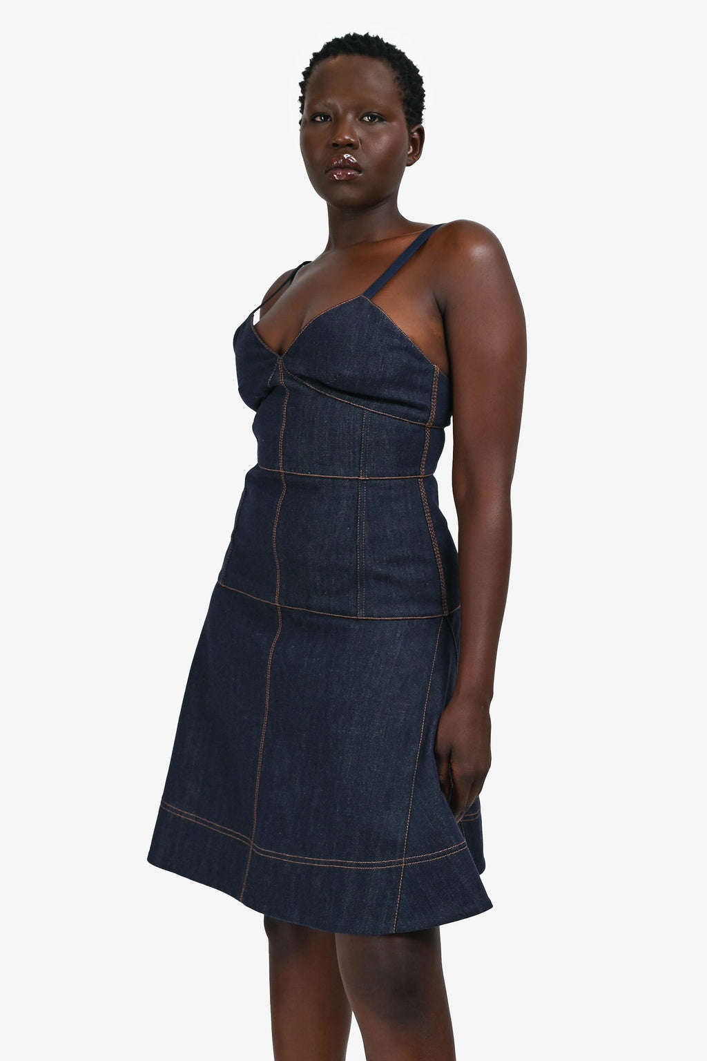 Fendi Navy Denim Stitch Detailed Mini Dress Size 42