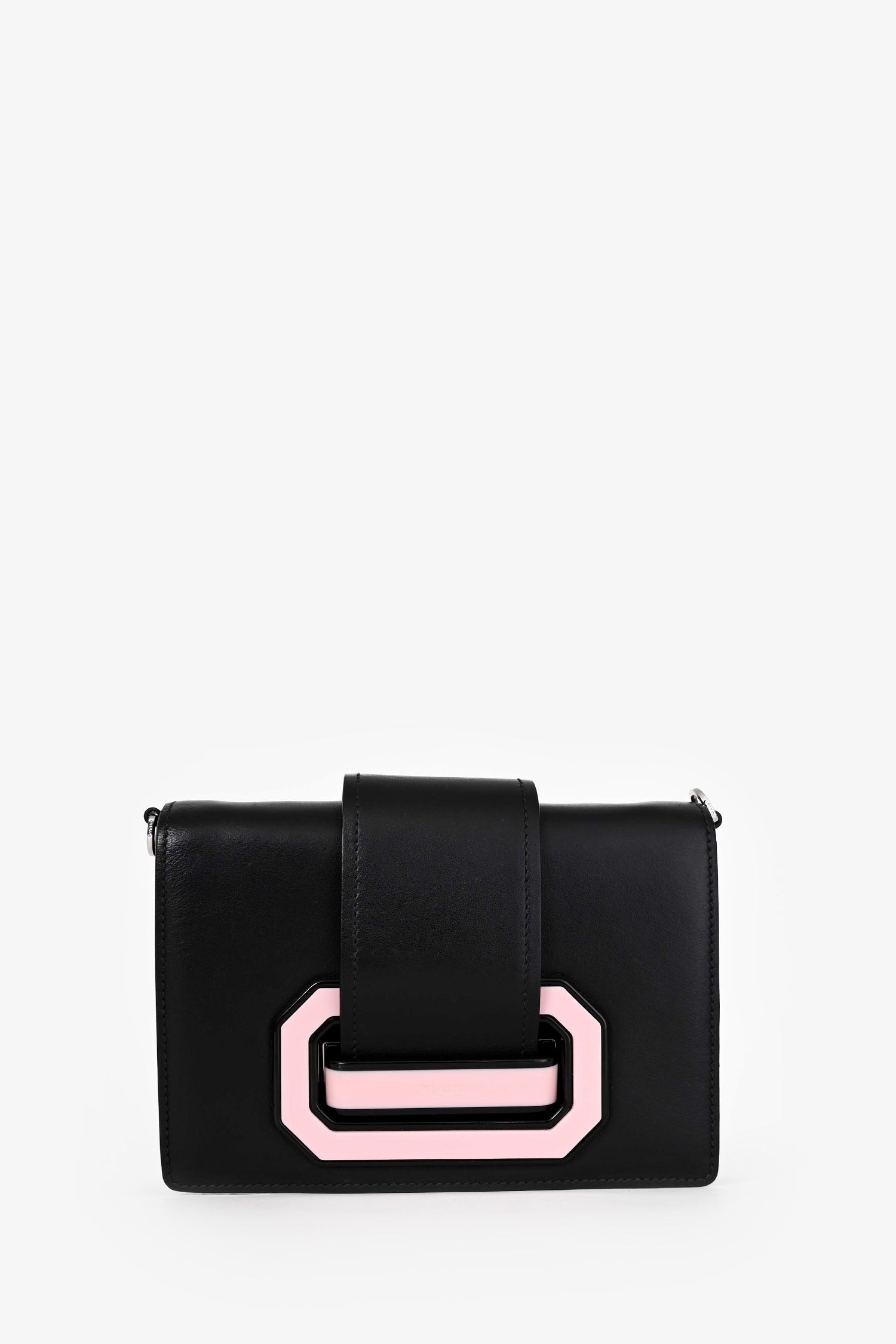 Prada Black/Pink Leather City Ribbon Plexi Bag
