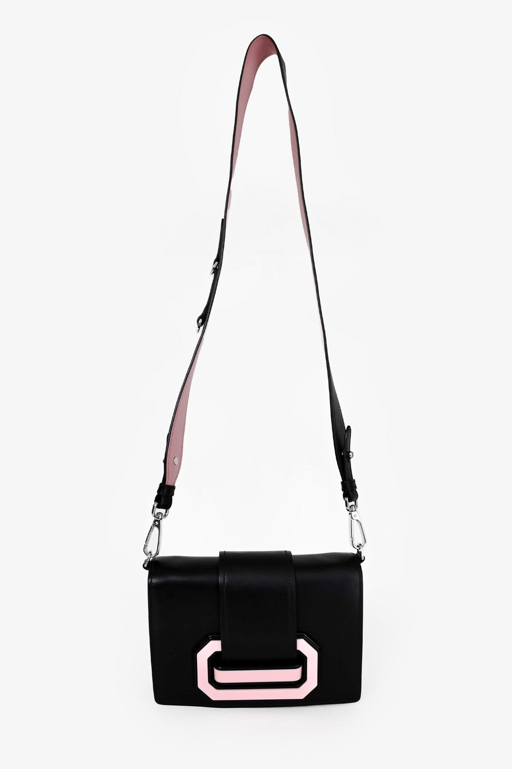 Prada Black/Pink Leather City Ribbon Plexi Bag