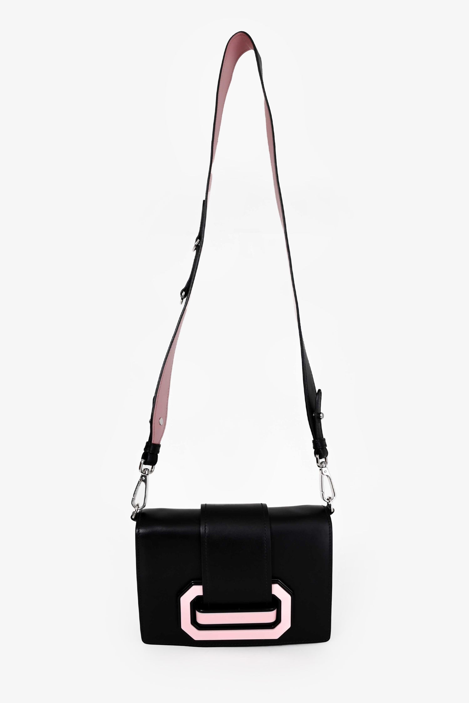 Prada Black/Pink Leather City Ribbon Plexi Bag