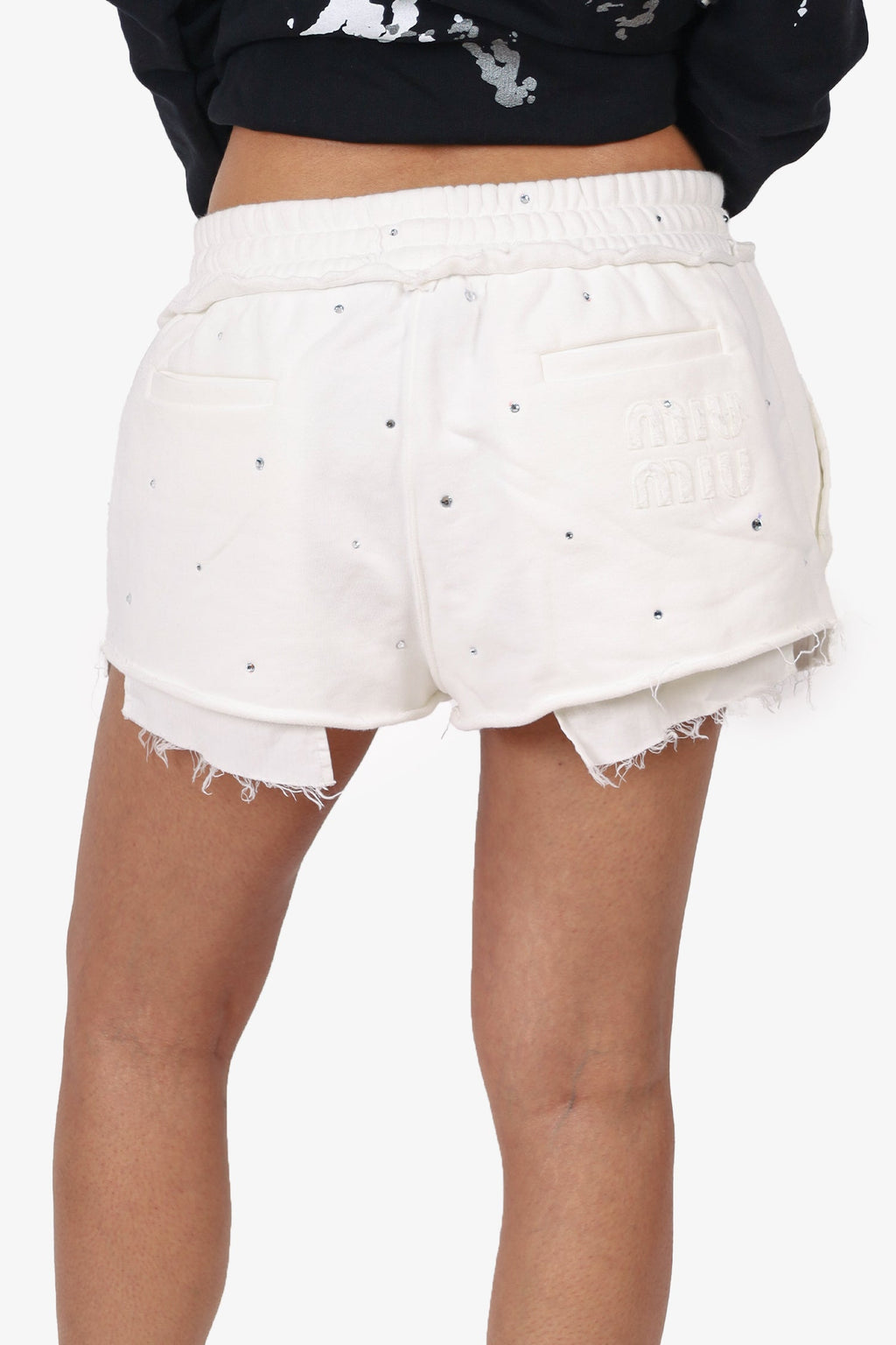 Miu Miu White Gem-embellished Drawstring Shorts Size 38