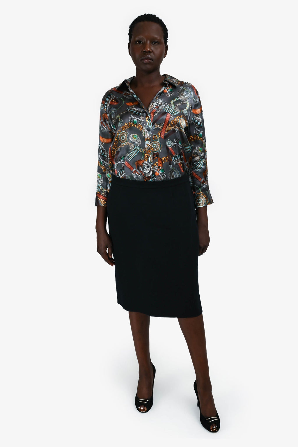 Akris Navy Wool Pencil Skirt Size 14