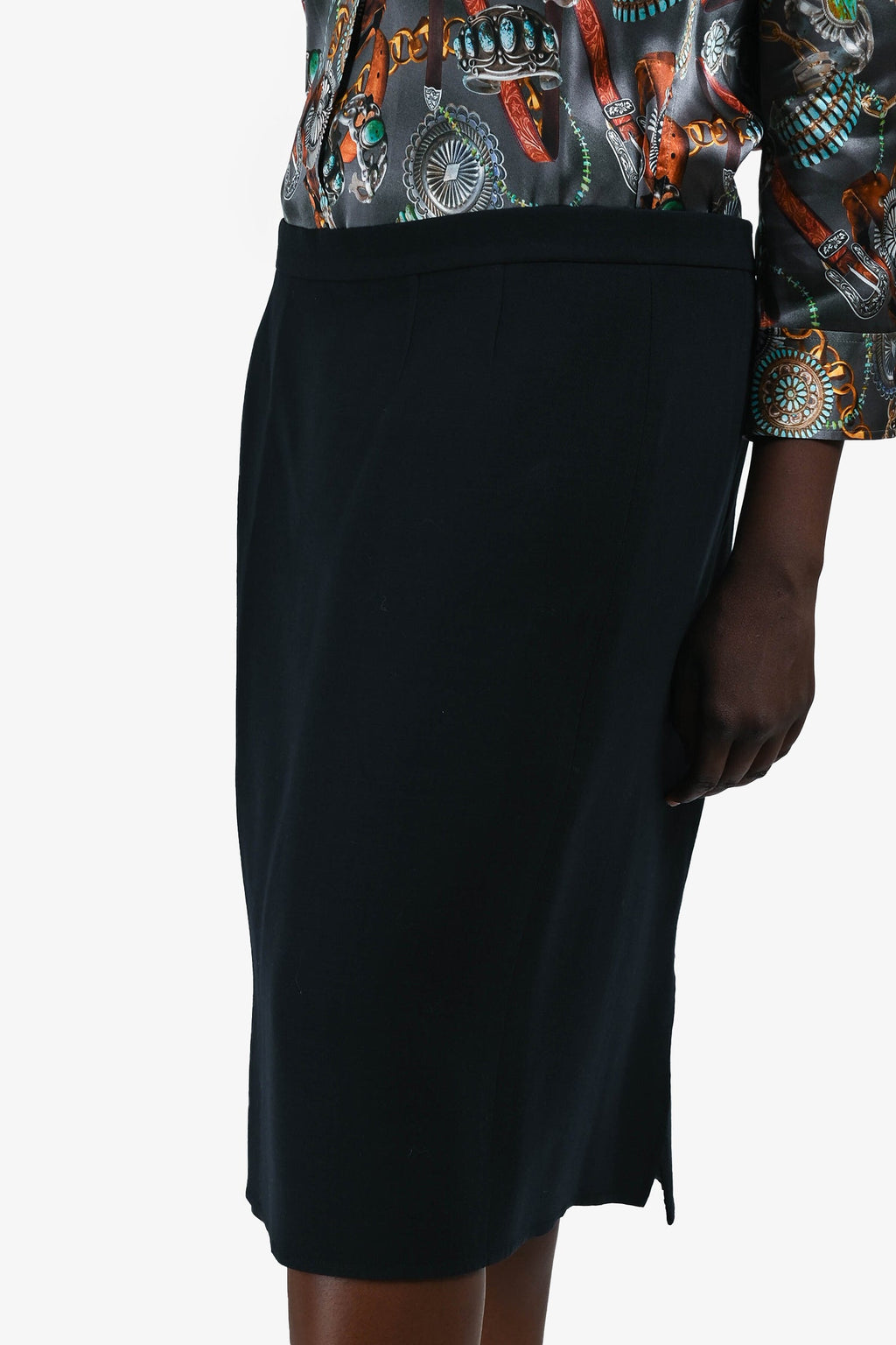 Akris Navy Wool Pencil Skirt Size 14
