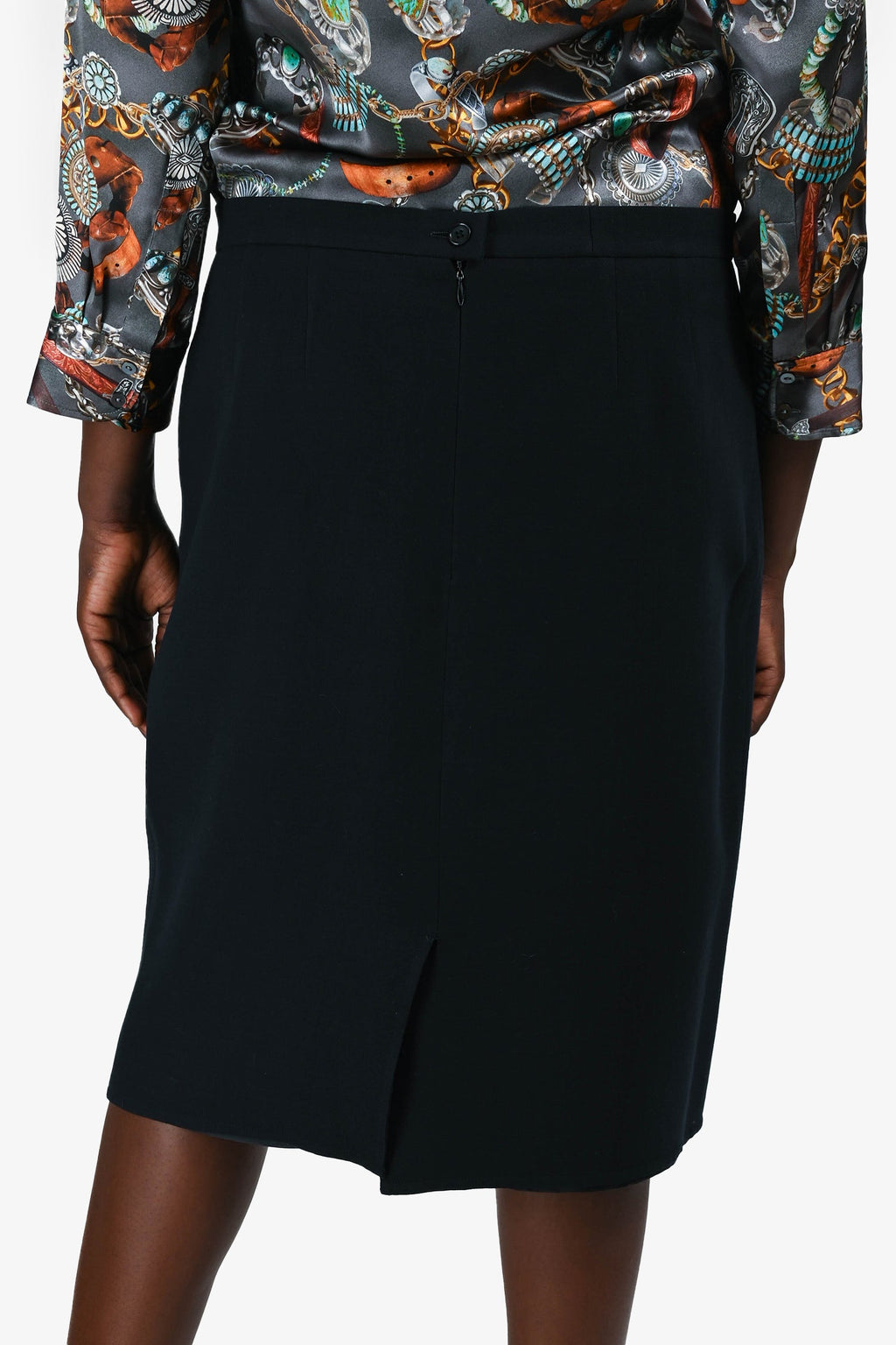 Akris Navy Wool Pencil Skirt Size 14