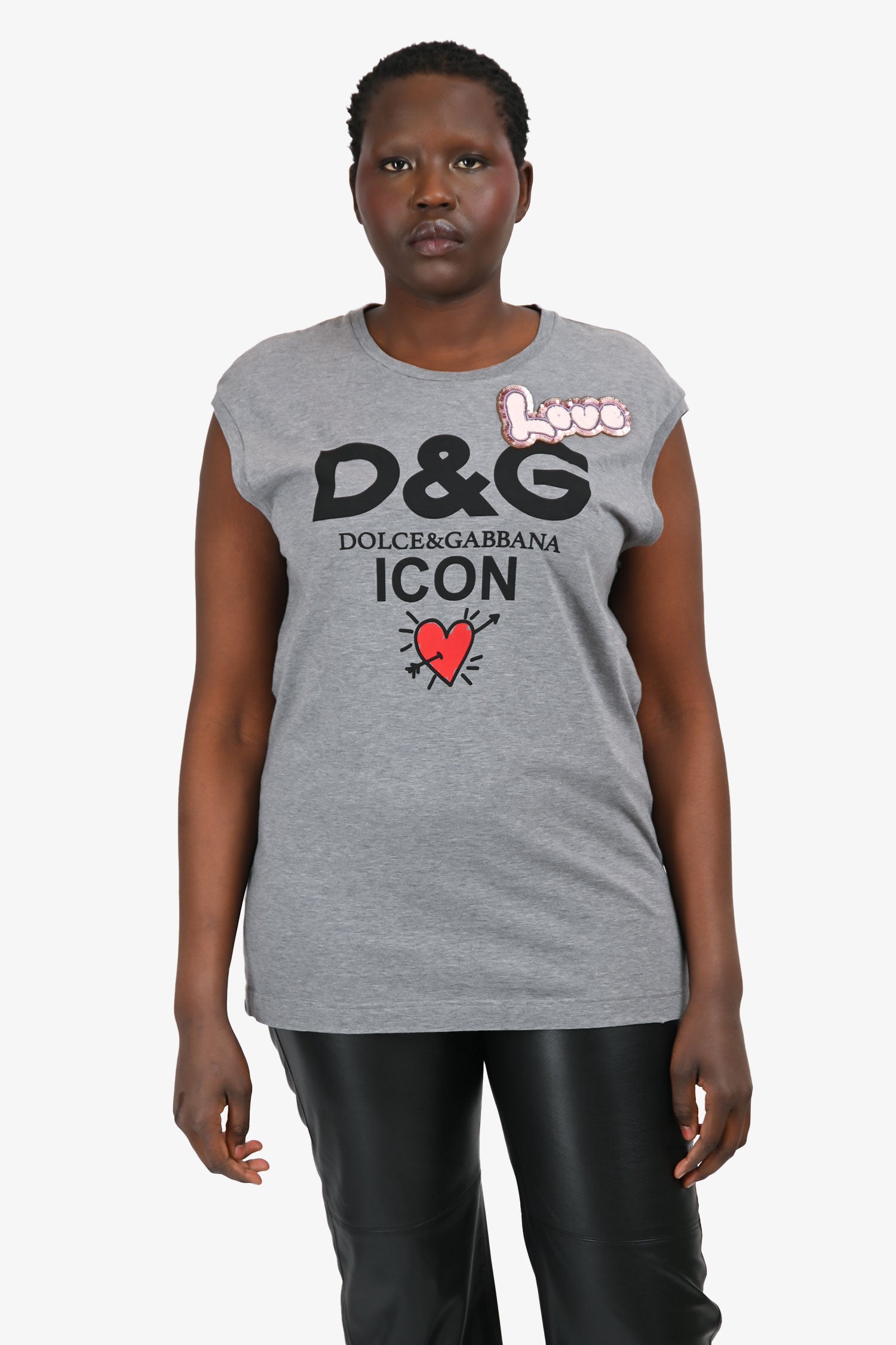 Dolce & Gabbana Grey Logo Embellished Tank Top Size L