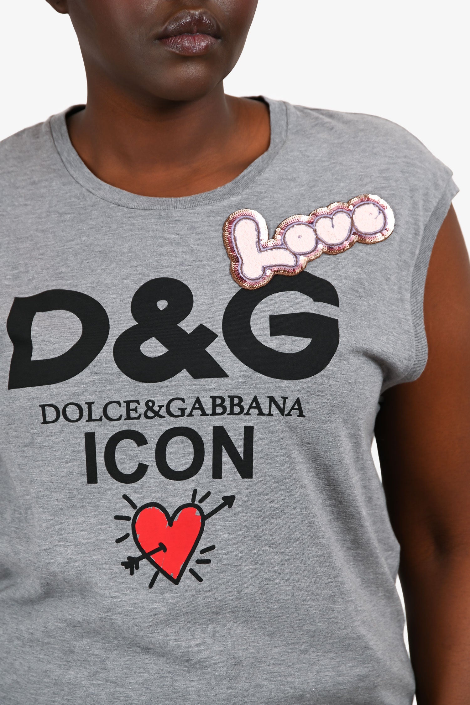 Dolce & Gabbana Grey Logo Embellished Tank Top Size L