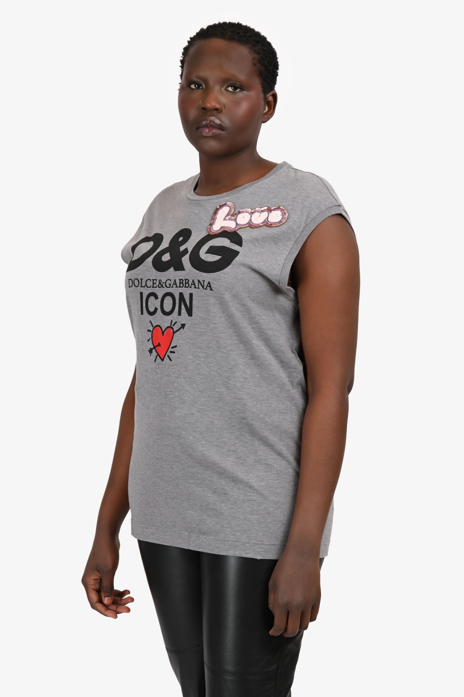 Dolce & Gabbana Grey Logo Embellished Tank Top Size L