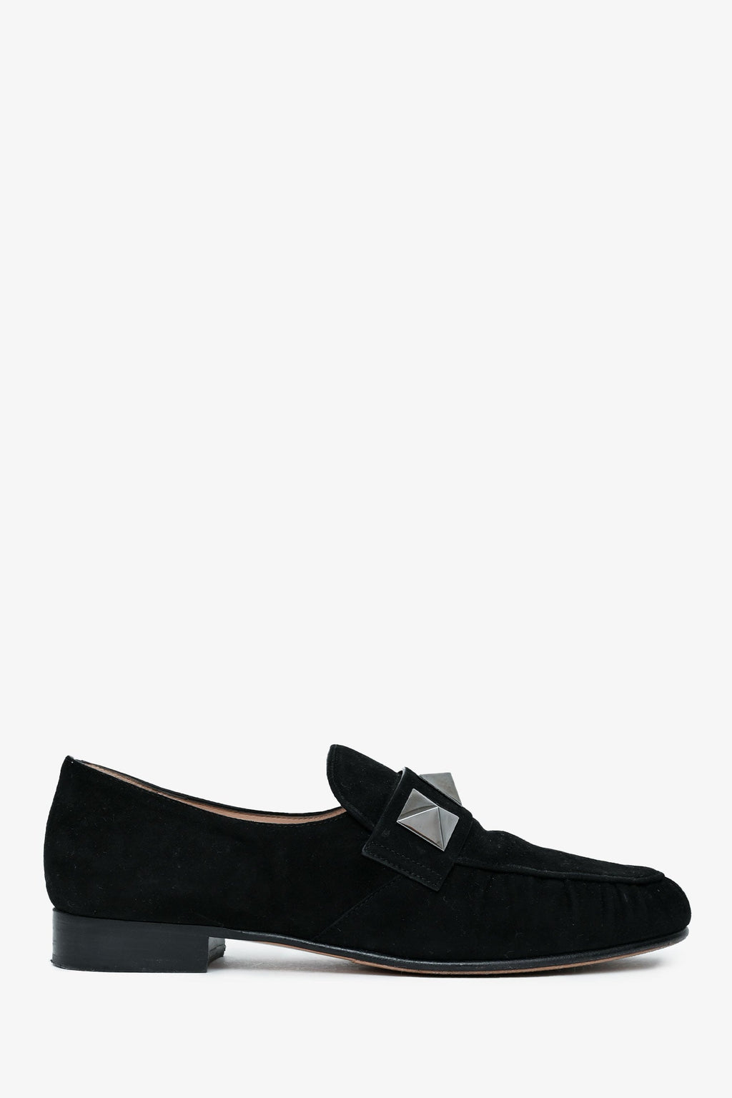 Valentino Black Suede Leather Macro Stud Loafers Size 35