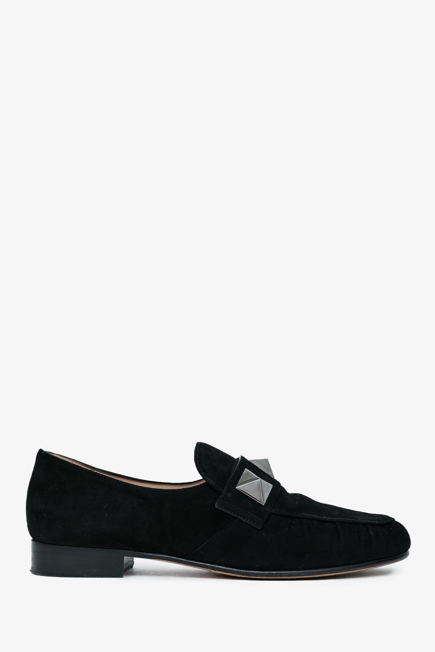 Valentino Black Suede Leather Macro Stud Loafers Size 35