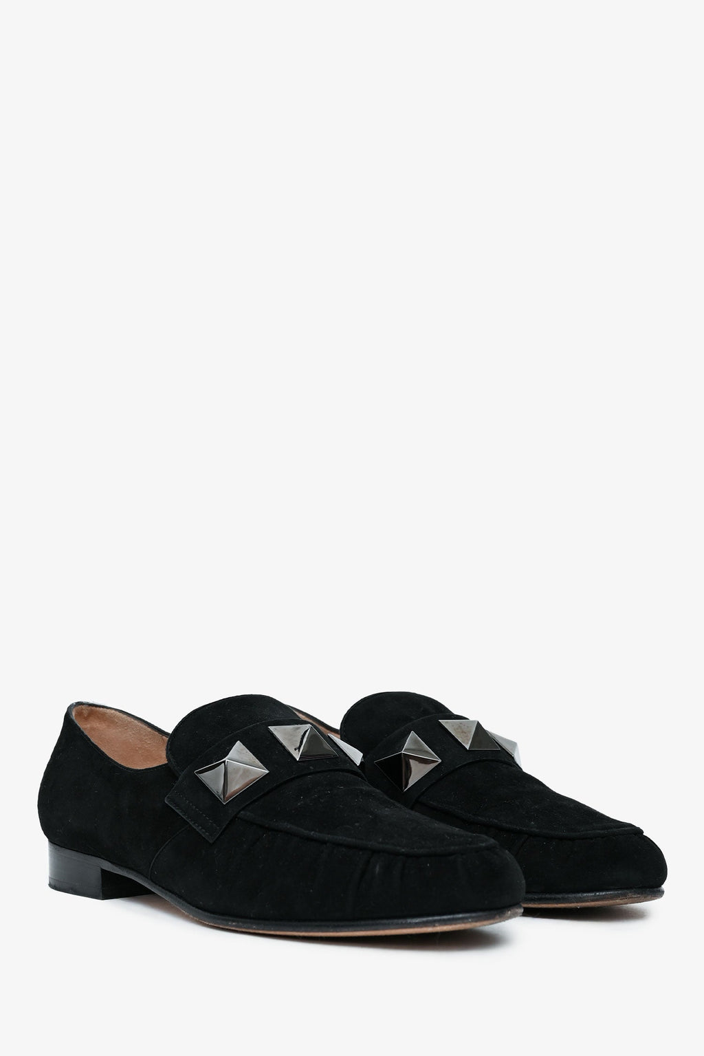 Valentino Black Suede Leather Macro Stud Loafers Size 35
