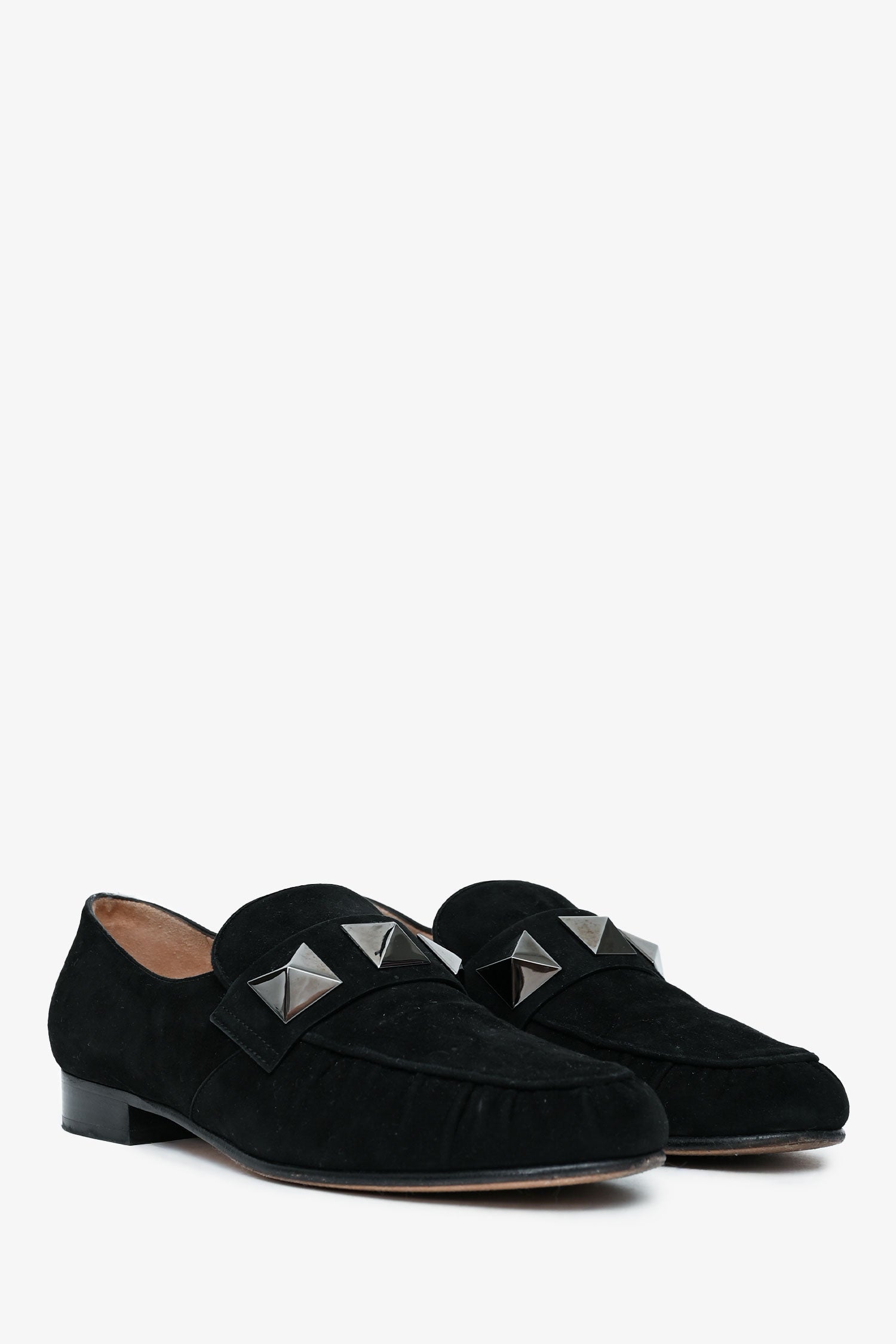 Valentino Black Suede Leather Macro Stud Loafers Size 35