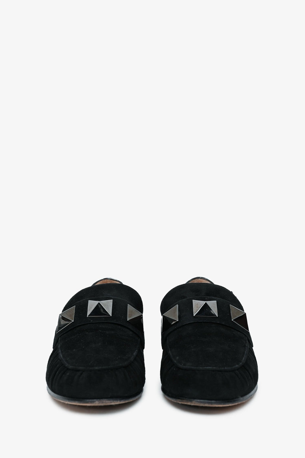 Valentino Black Suede Leather Macro Stud Loafers Size 35