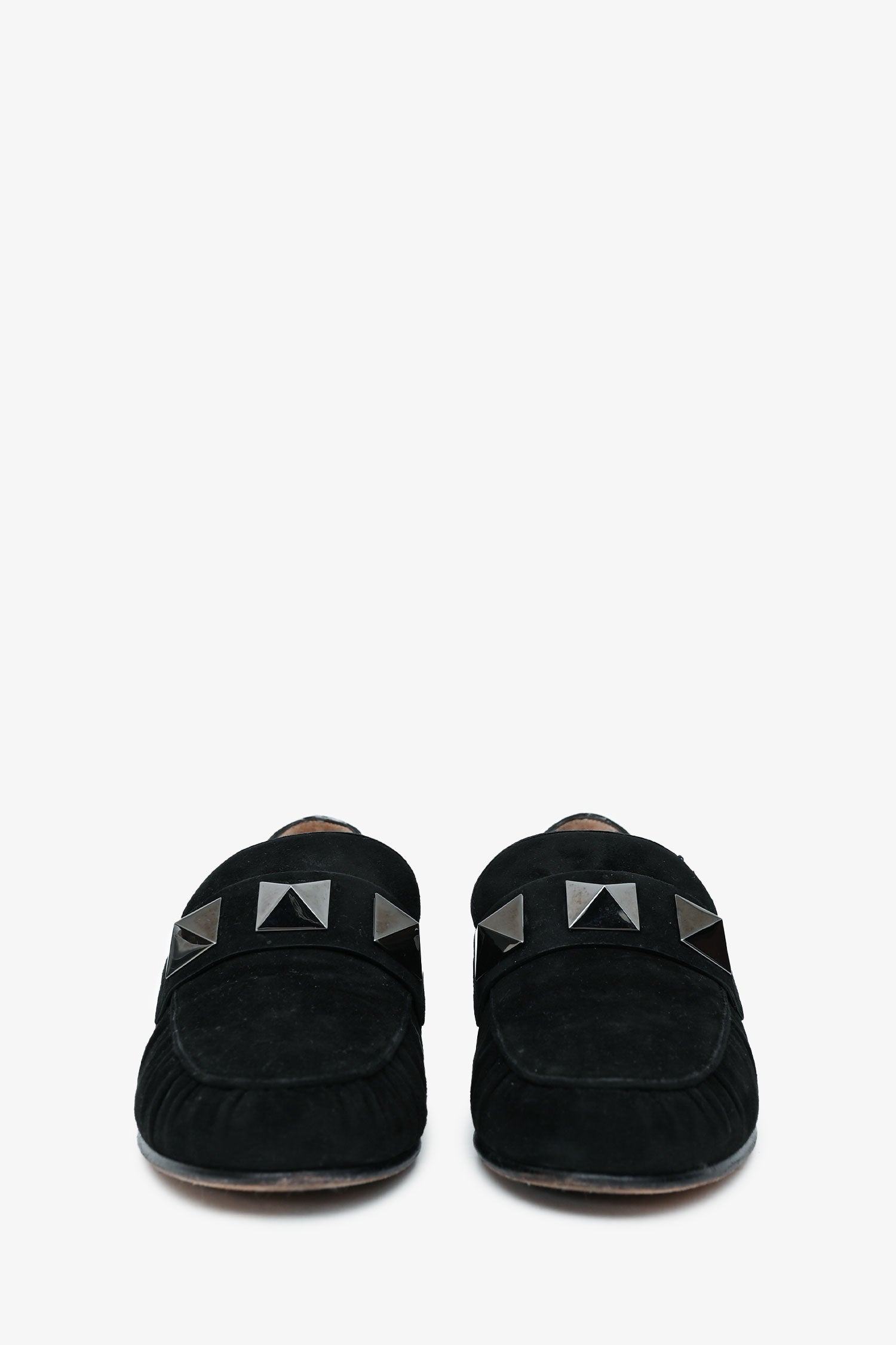 Valentino Black Suede Leather Macro Stud Loafers Size 35