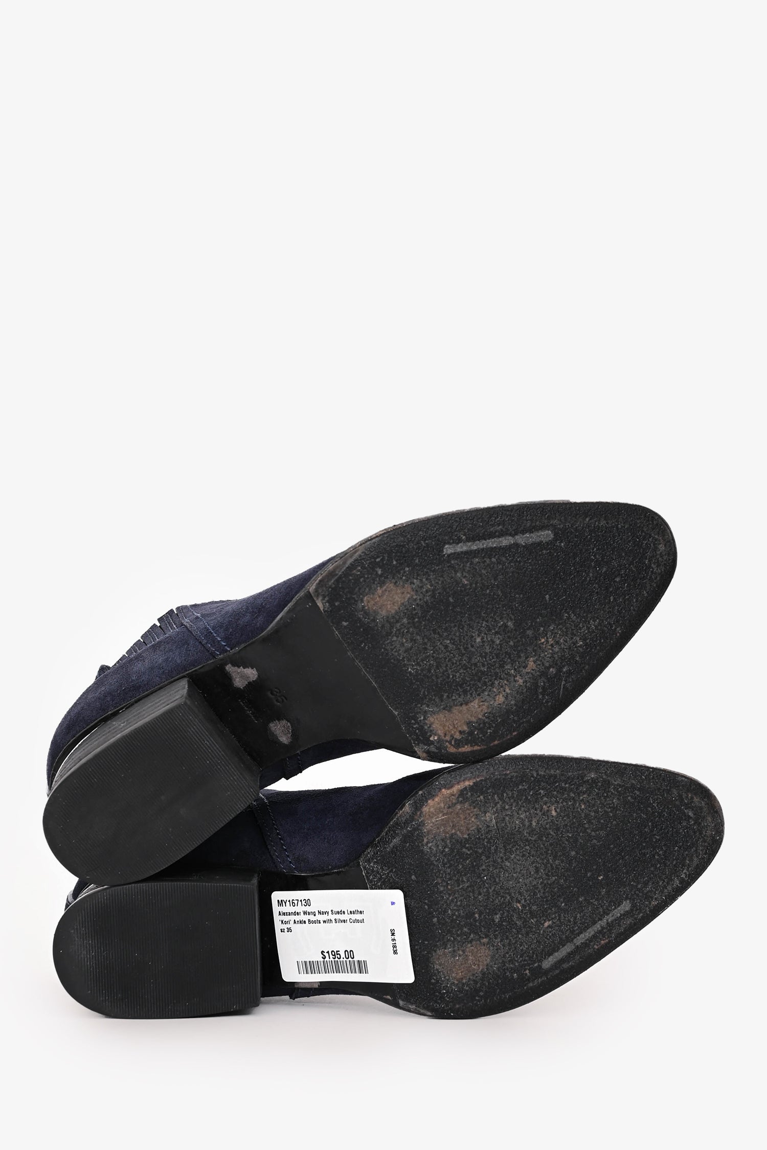 Alexander Wang Navy Suede Leather 'Kori' Ankle Boots with Silver Cutout Size 35