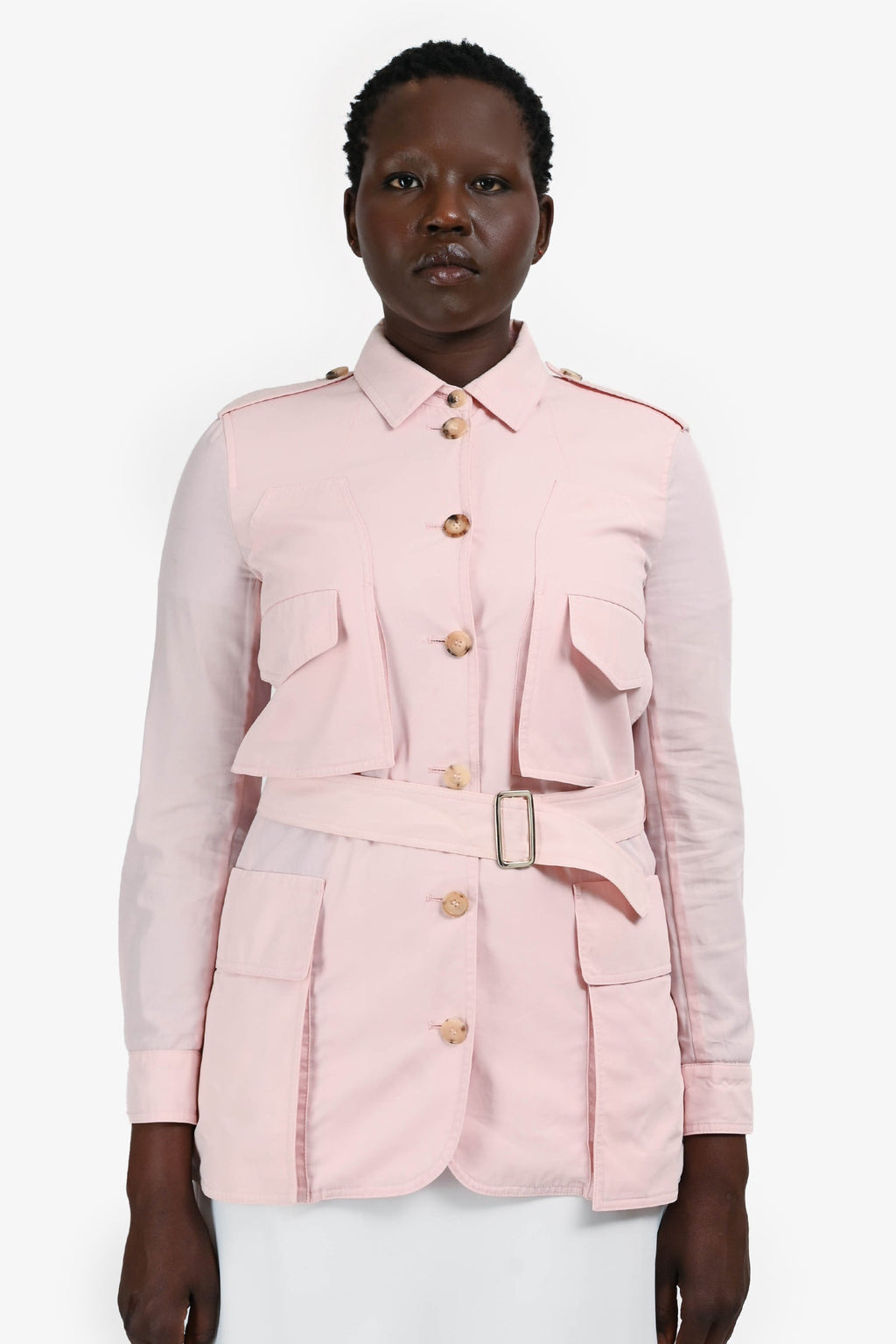 Max Mara Pink Cotton Belted Short Utility Jacket Size 8